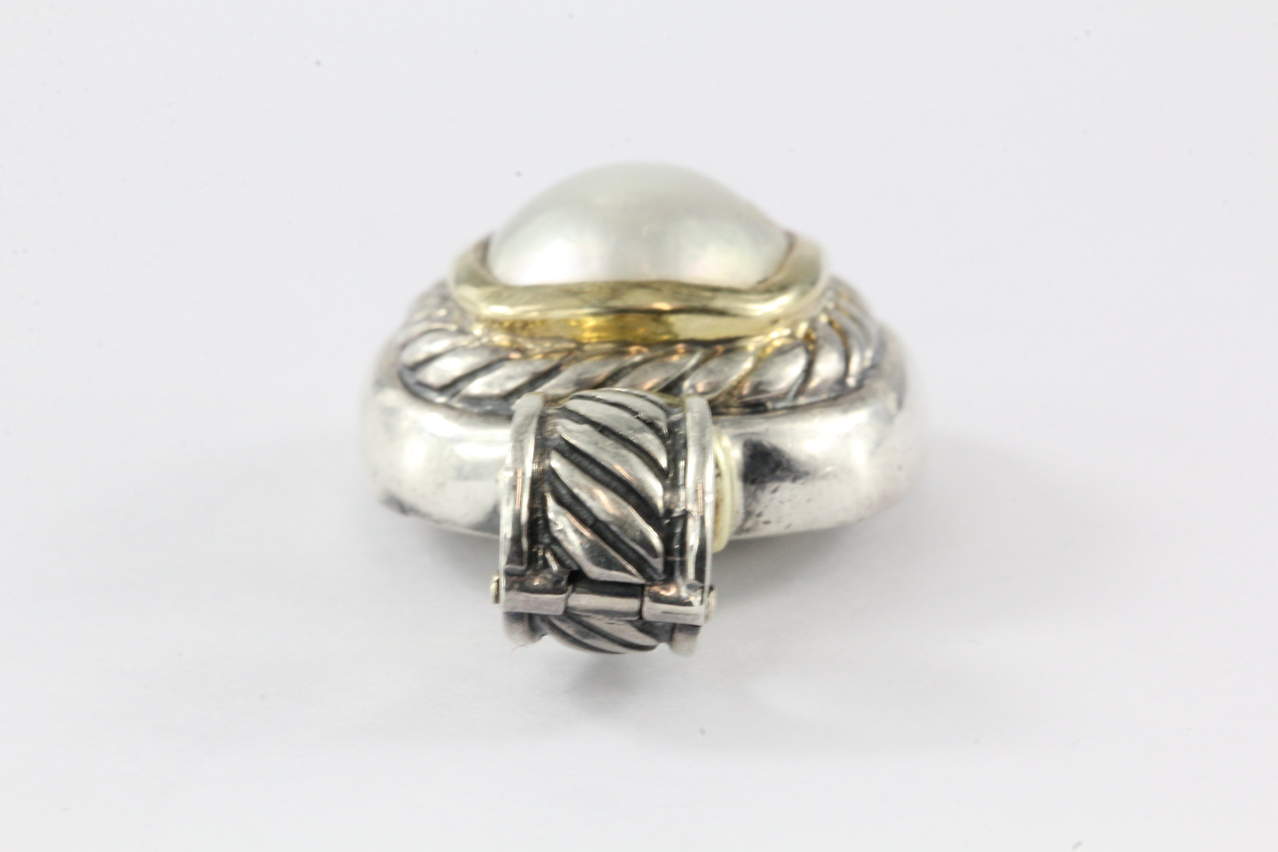 David Yurman Sterling Silver 14K Gold Mabe Pearl Albion Pendant Enhancer - Queen May