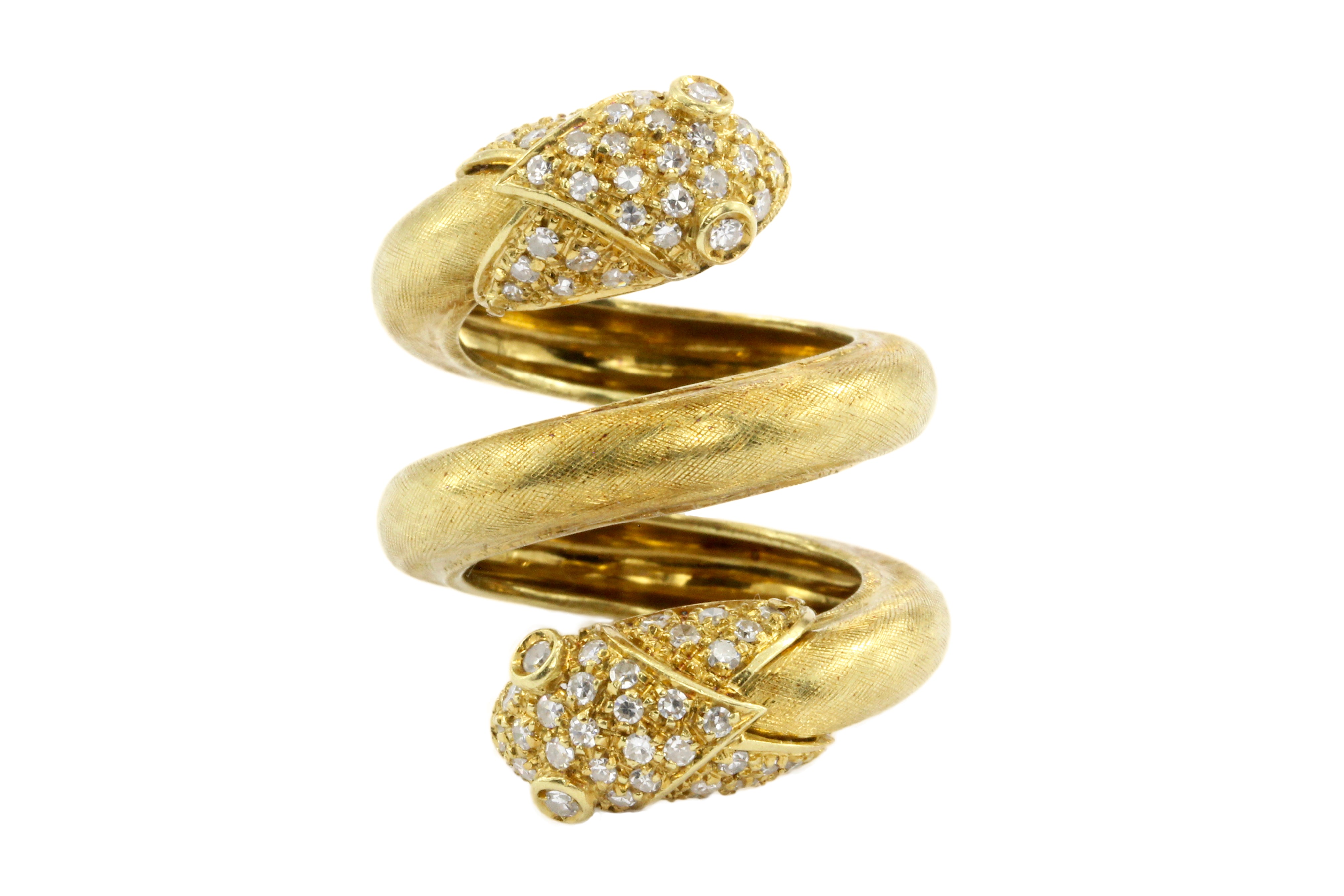 Retro 18K Gold & Diamond Double Headed Snake Ring c.1970's - Queen May