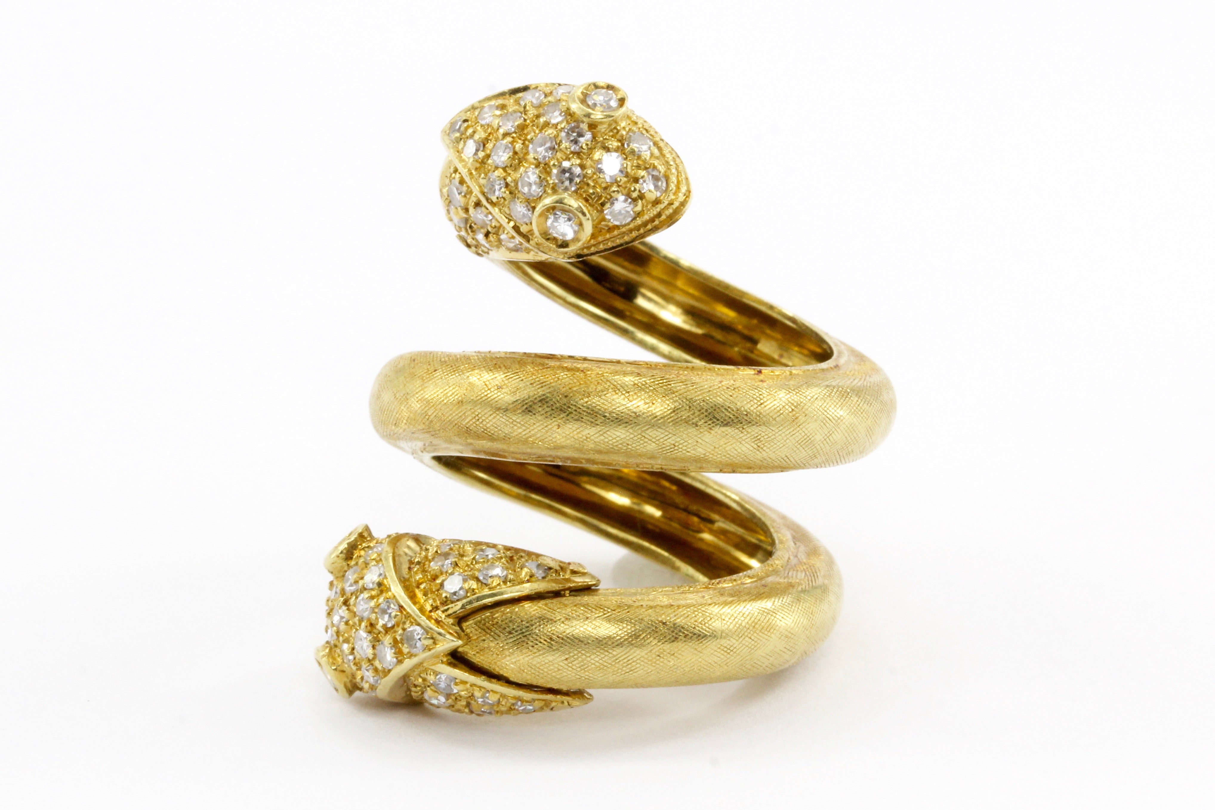 Retro 18K Gold & Diamond Double Headed Snake Ring c.1970's - Queen May