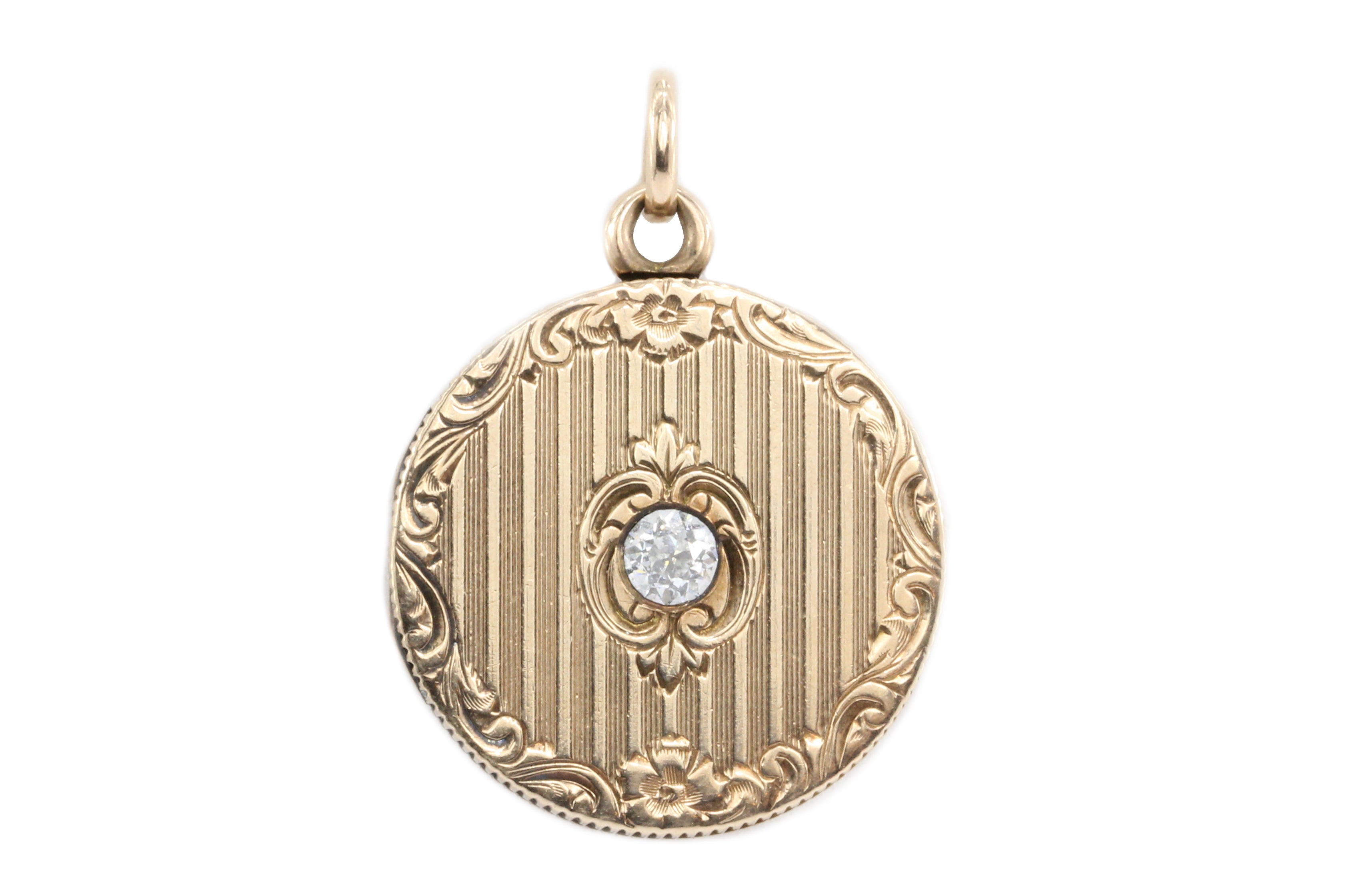 Edwardian 14K Rose Gold Old European Cut Diamond Locket Pendant c.1914 - Queen May
