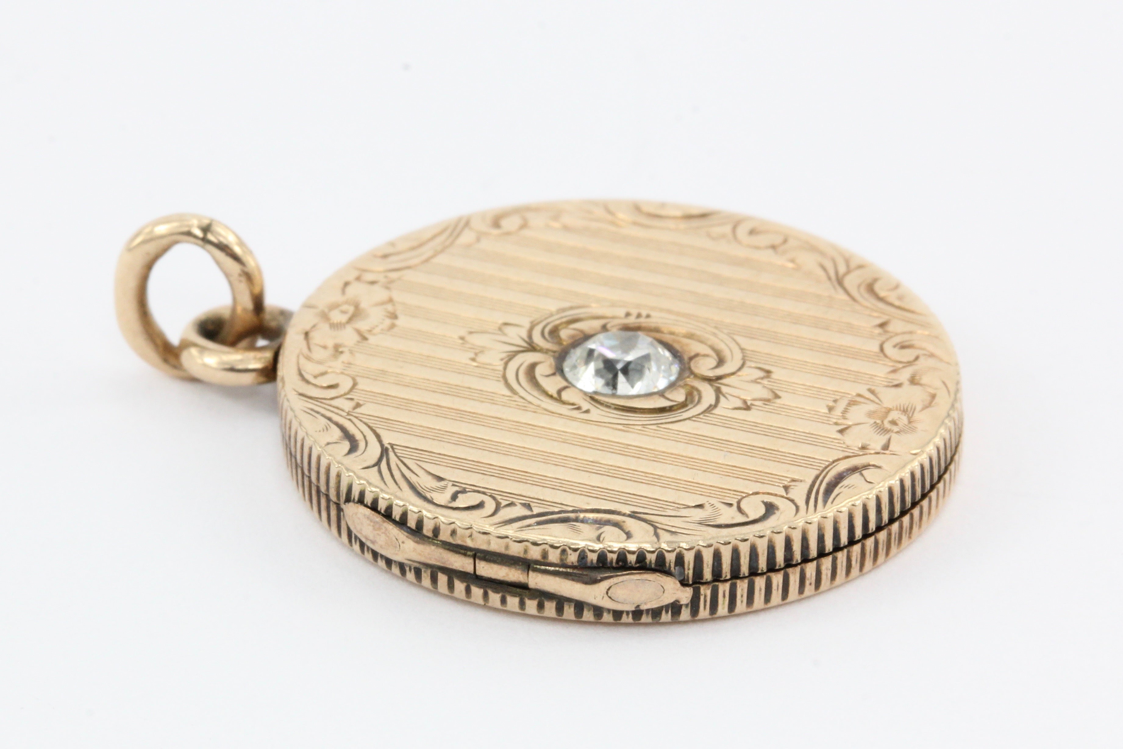 Edwardian 14K Rose Gold Old European Cut Diamond Locket Pendant c.1914 - Queen May