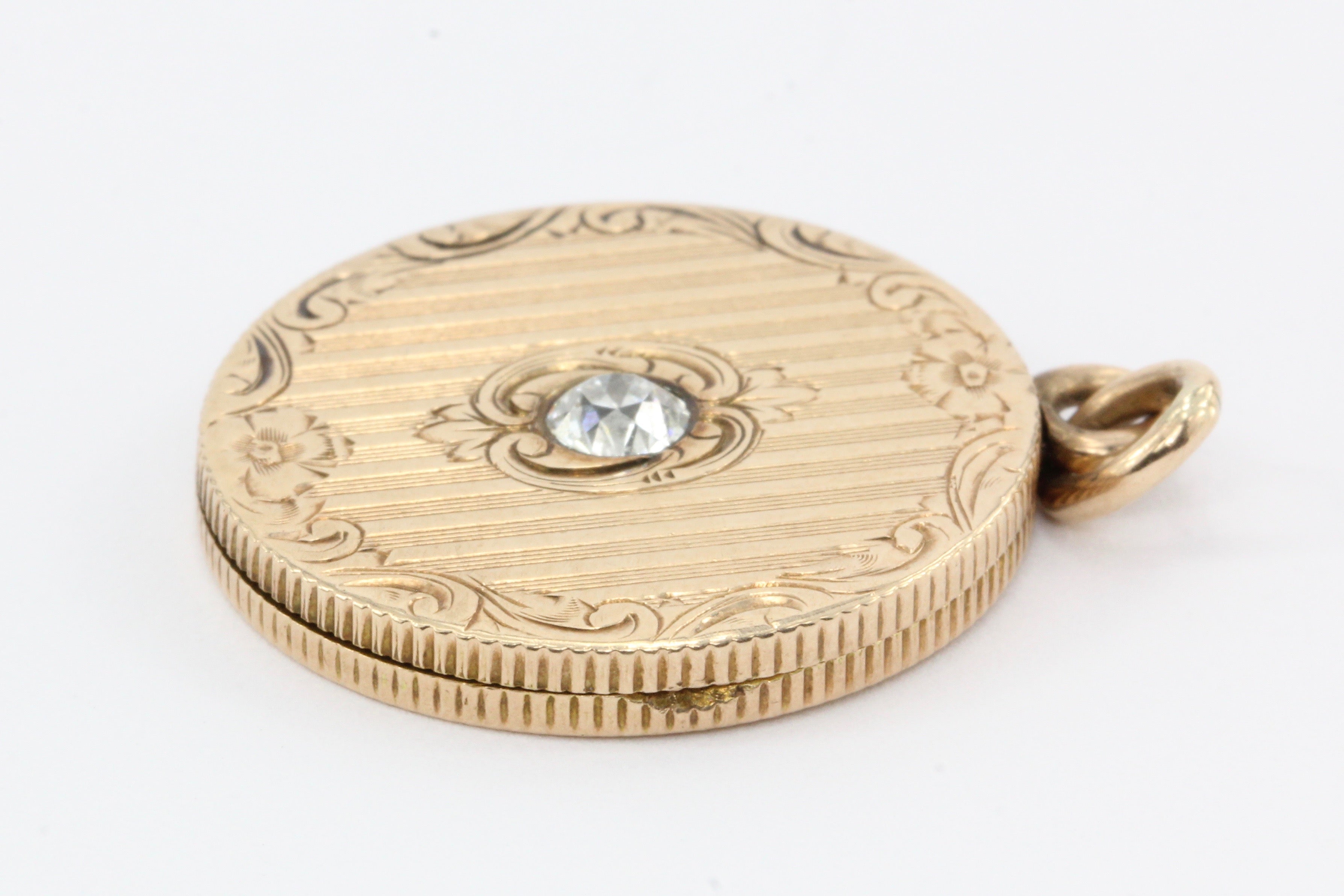 Edwardian 14K Rose Gold Old European Cut Diamond Locket Pendant c.1914 - Queen May