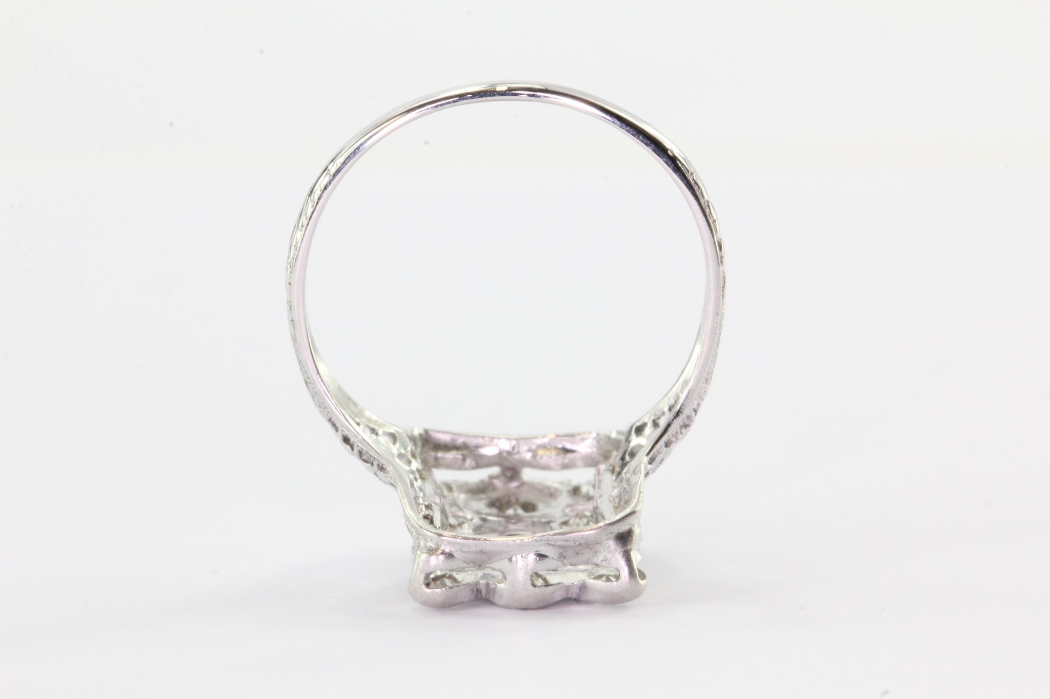 Antique Art Deco 14K White Gold Belais Diamond & Sapphire Ring - Queen May