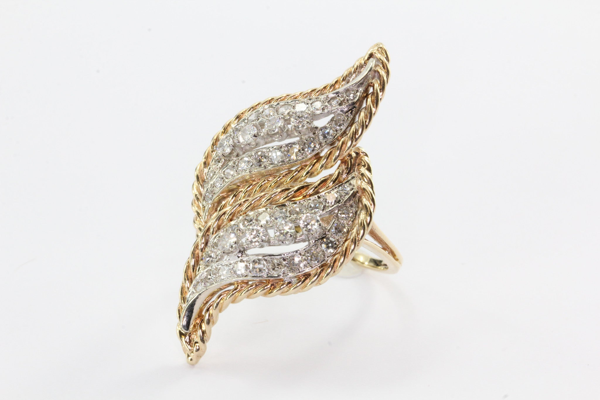 Vintage Retro 14K White & Yellow Gold Diamond Chunky Conversion Ring - Queen May
