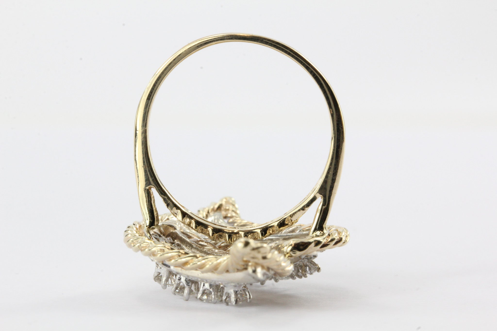 Vintage Retro 14K White & Yellow Gold Diamond Chunky Conversion Ring - Queen May