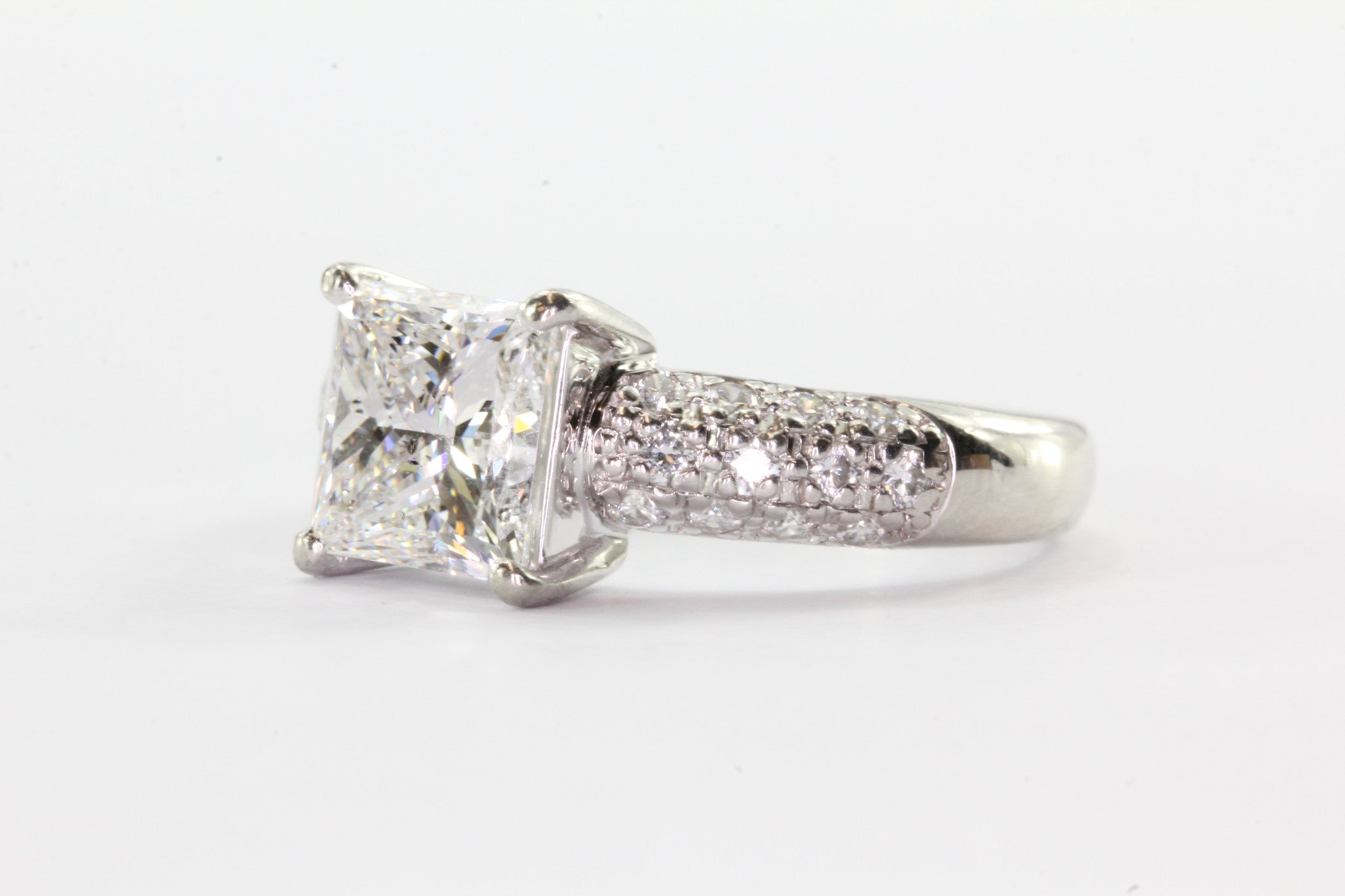 Platinum 2.433 CT Square Brilliant Cut Diamond Engagement Ring 2.85 CTW - Queen May