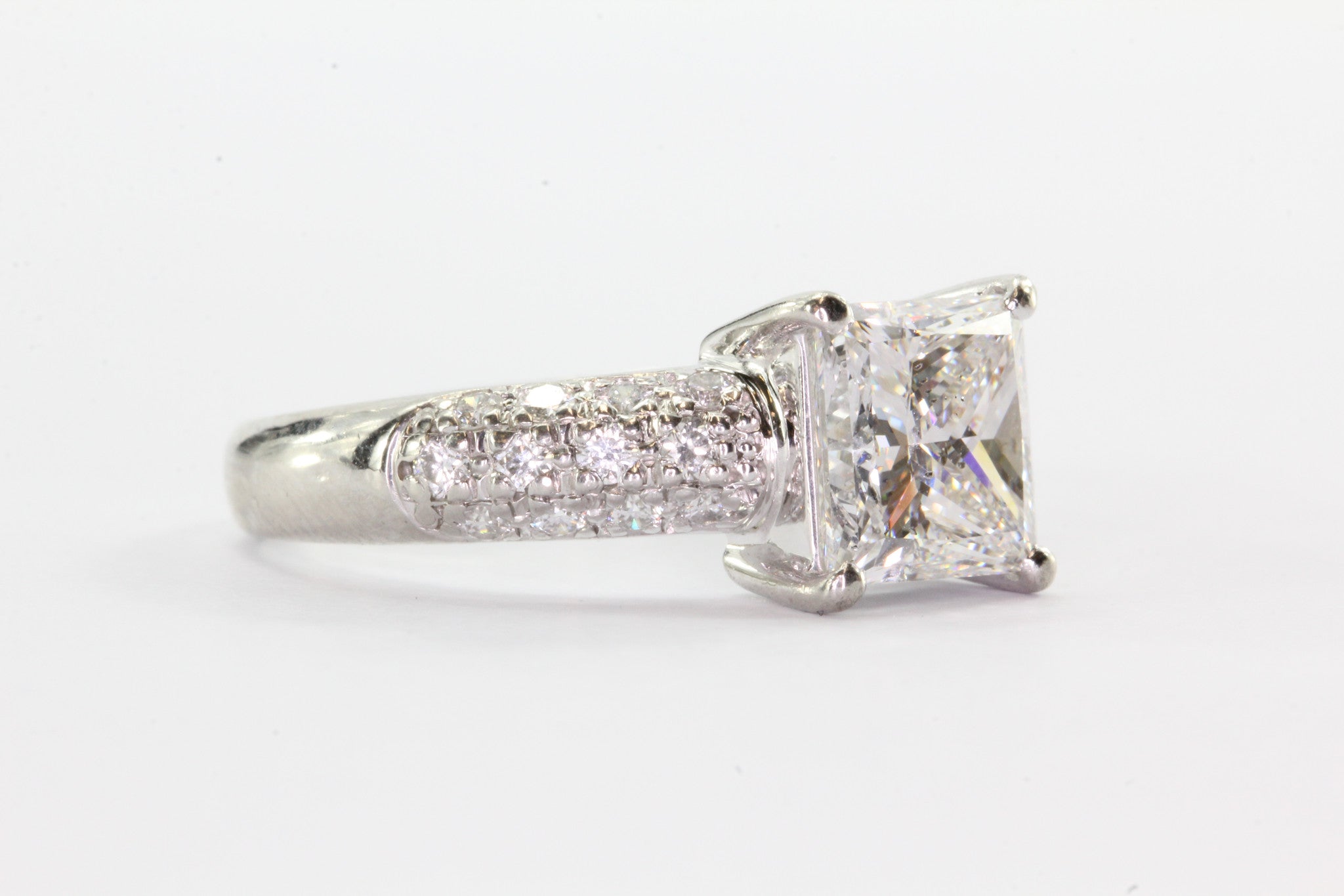 Platinum 2.433 CT Square Brilliant Cut Diamond Engagement Ring 2.85 CTW - Queen May