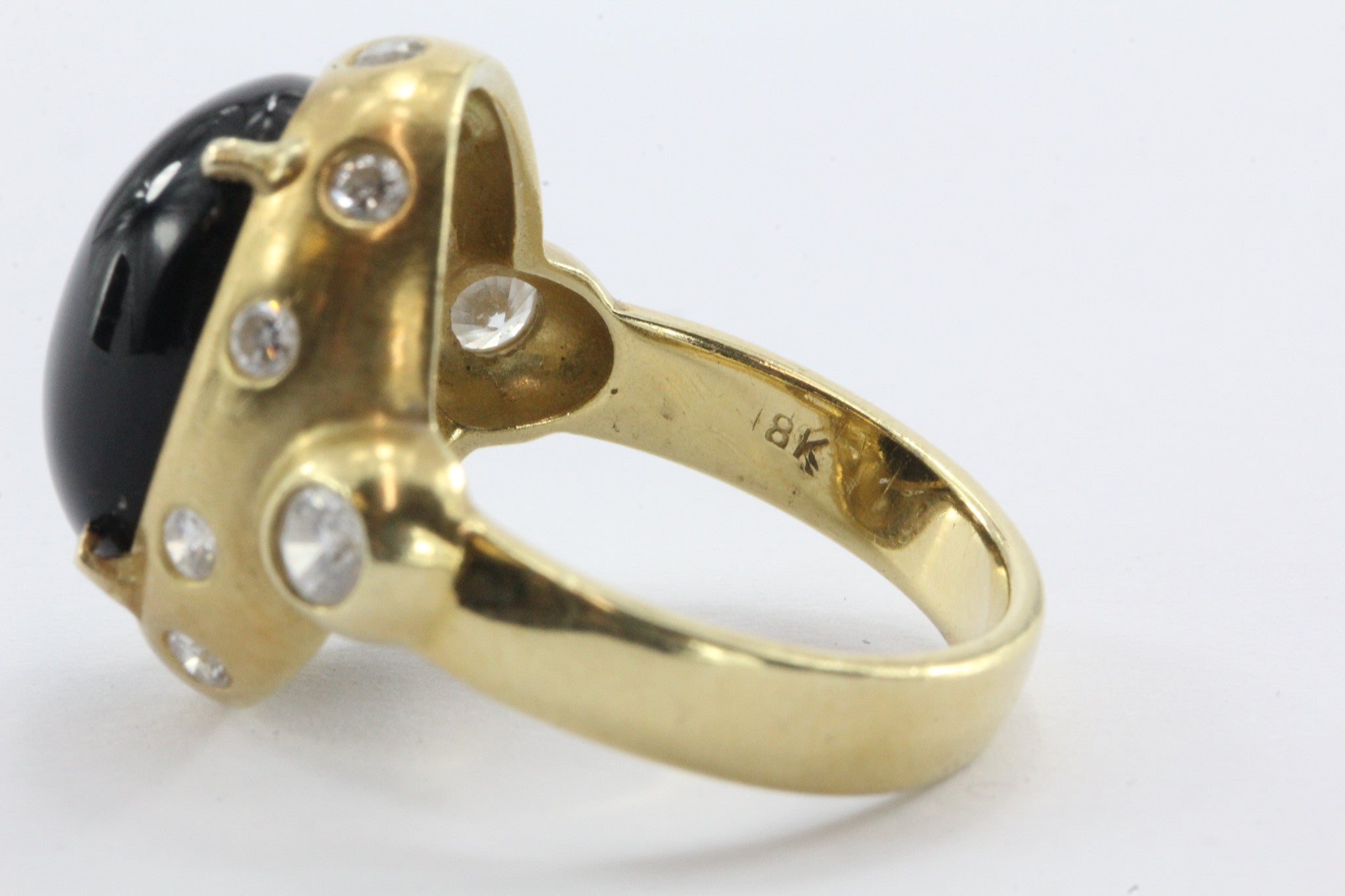 18K Gold Brushed Finish Black Onyx & Diamond Ring - Queen May
