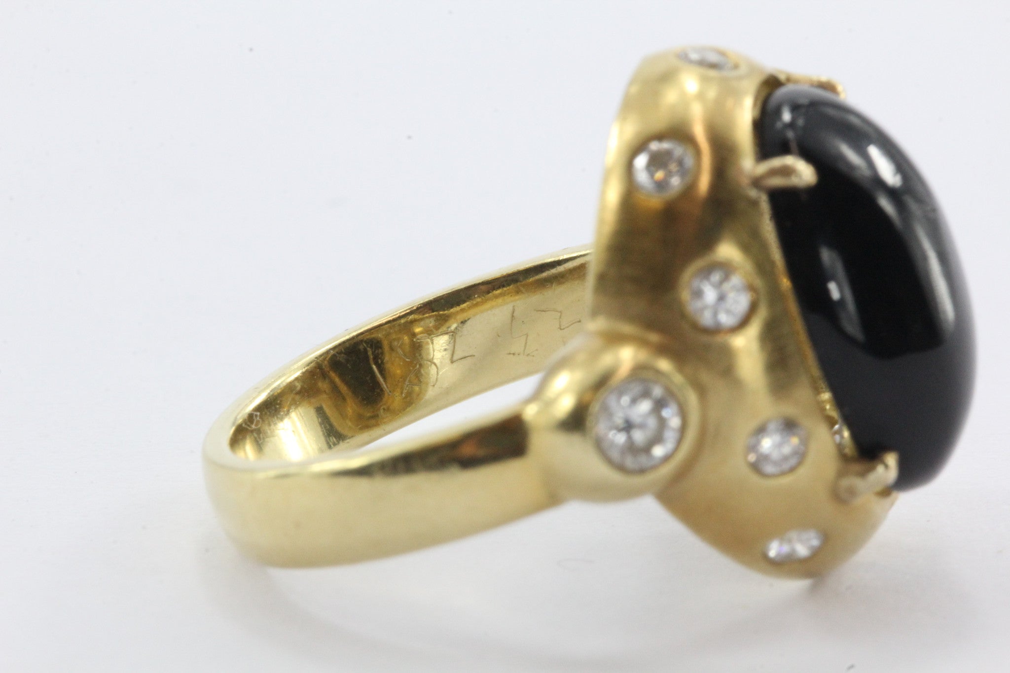 18K Gold Brushed Finish Black Onyx & Diamond Ring - Queen May