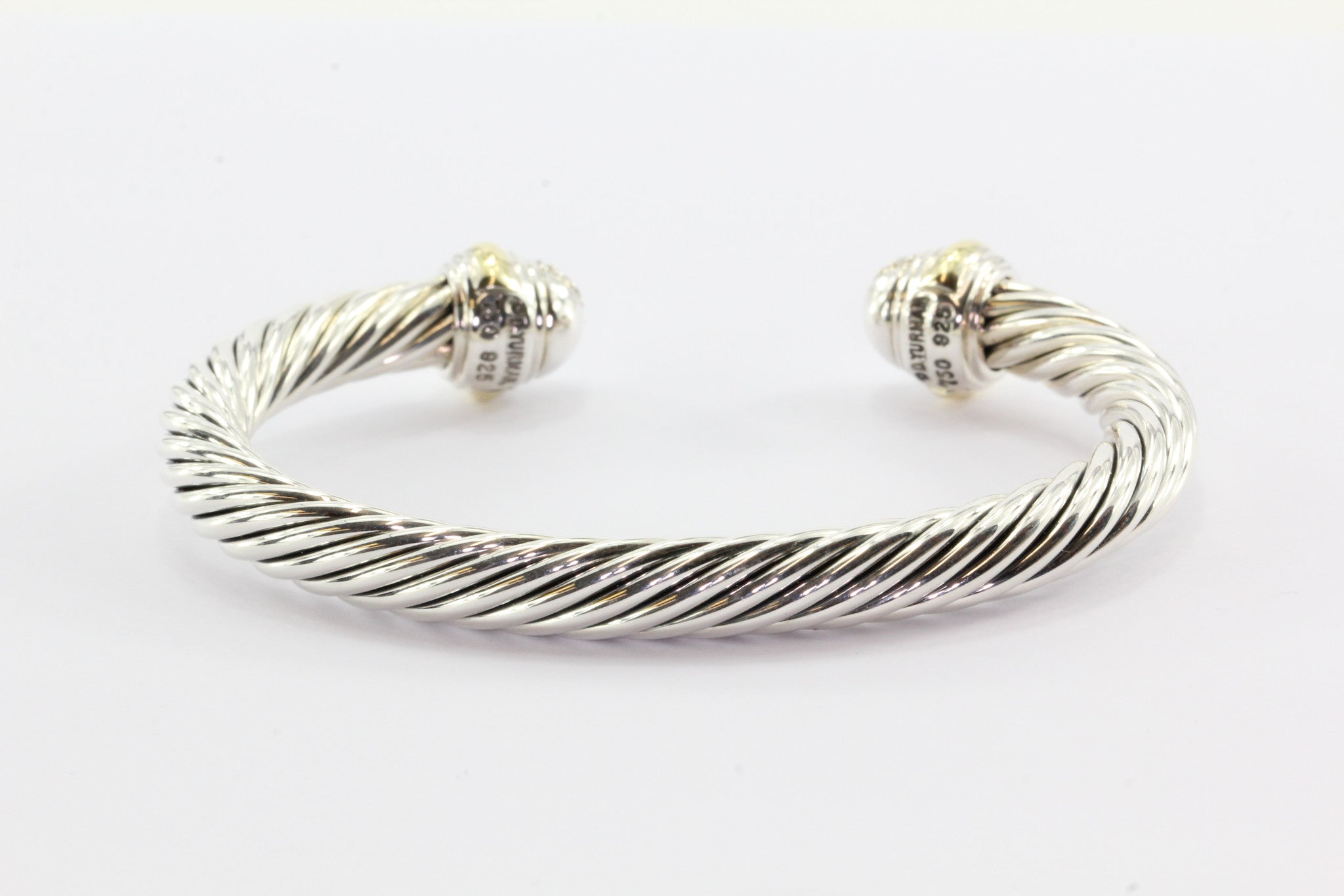 David Yurman Sterling Silver & 18K Gold Diamond Cable Classic Bangle Bracelet - Queen May