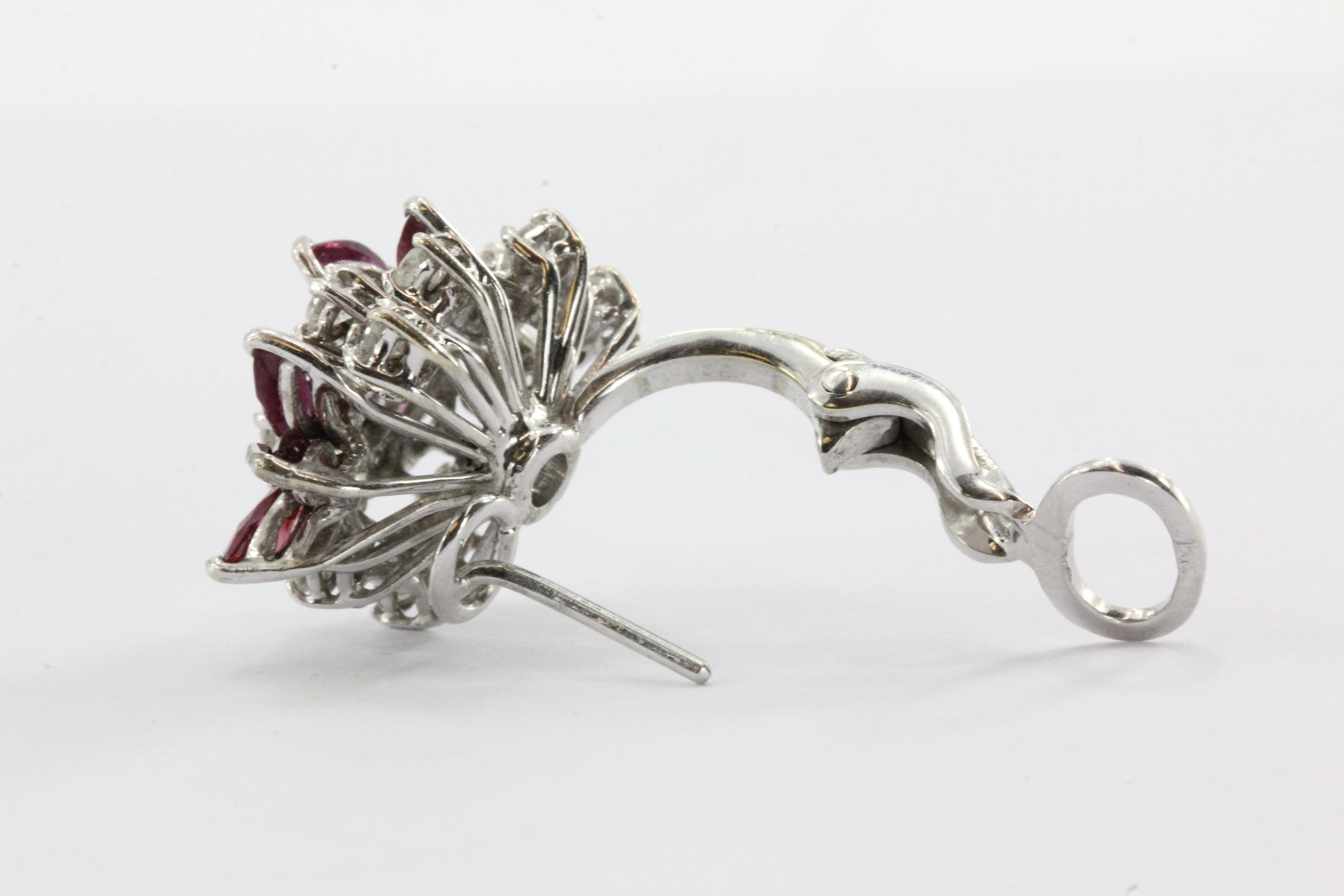 Vintage 18K White Gold Diamond & Ruby Cluster Earrings 2 CTW - Queen May