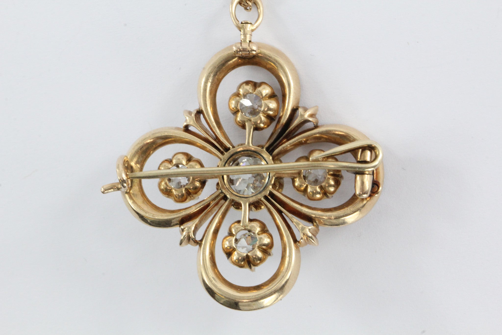 Antique 14K Gold Victorian Gothic Revival Old Mine Diamond & Seed Pearl Pendant - Queen May