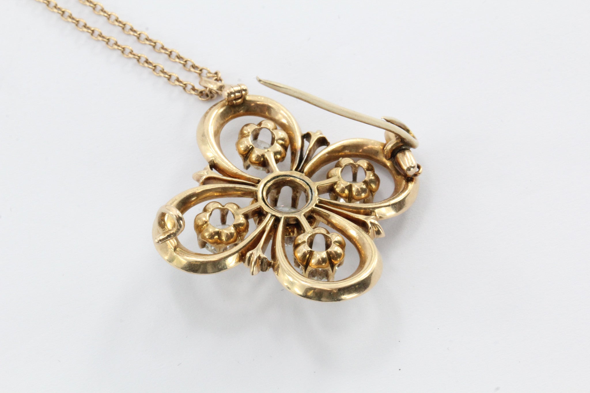 Antique 14K Gold Victorian Gothic Revival Old Mine Diamond & Seed Pearl Pendant - Queen May