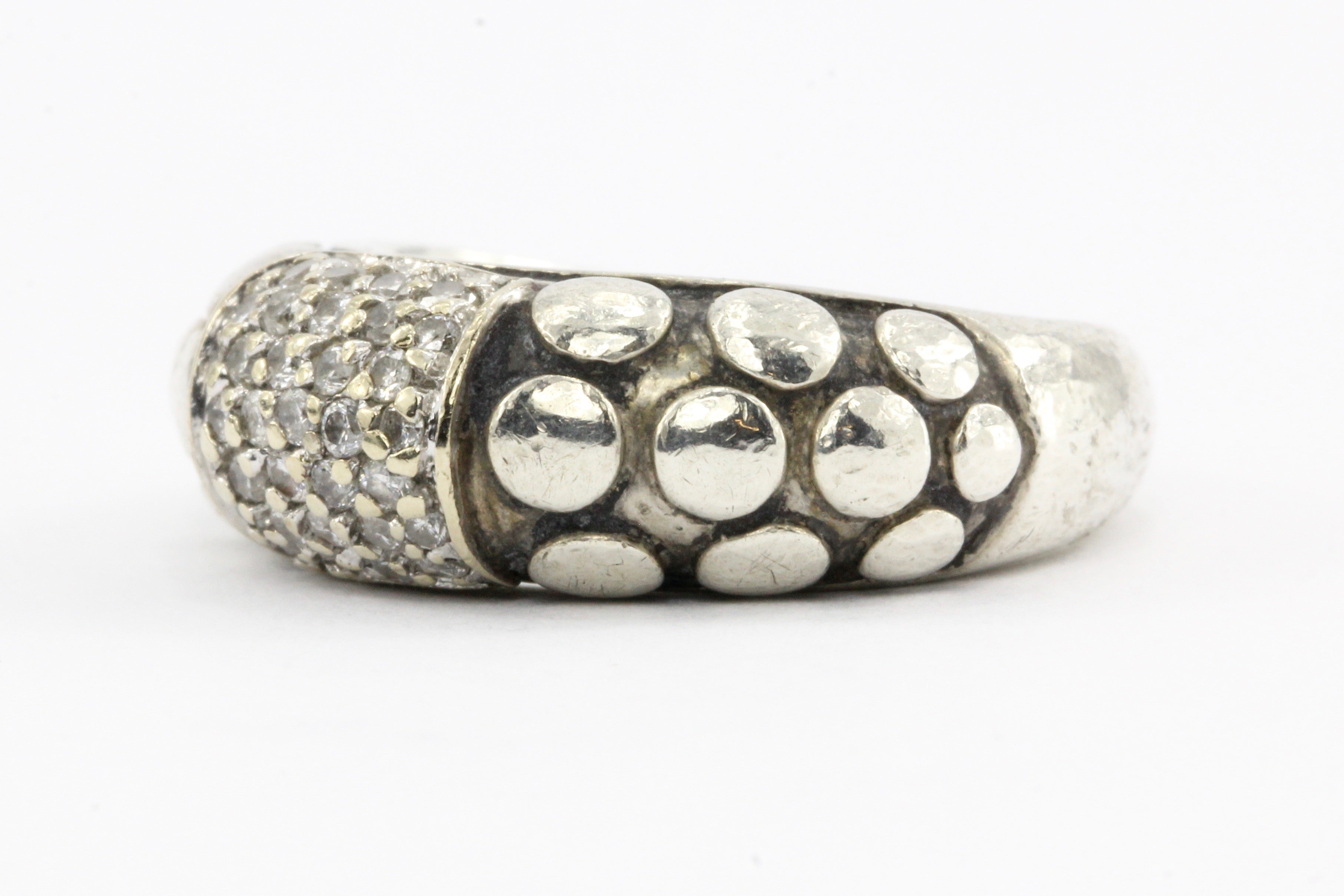 John Hardy Sterling Silver & 18K Gold Pave set Diamond Band Ring - Queen May