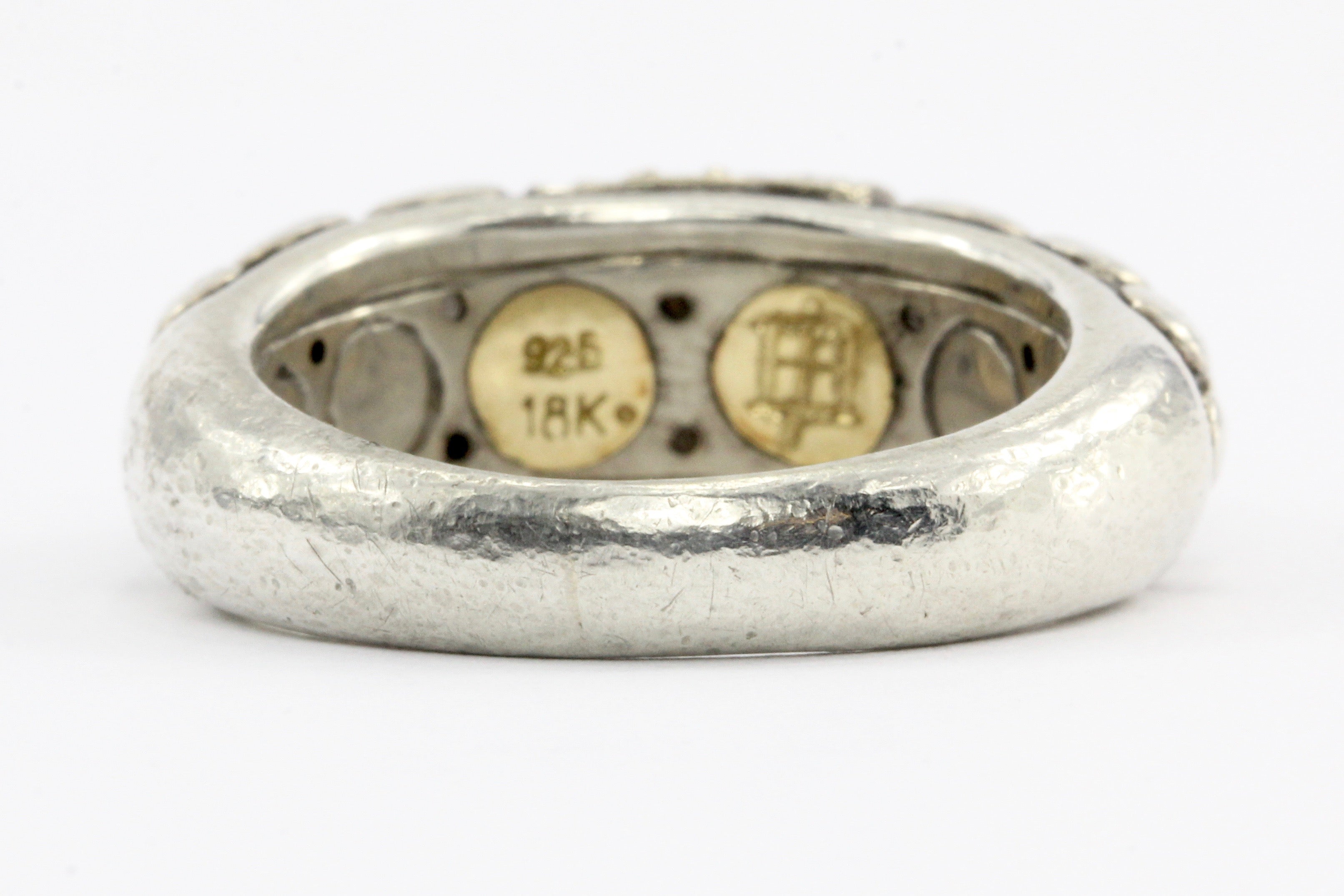 John Hardy Sterling Silver & 18K Gold Pave set Diamond Band Ring - Queen May
