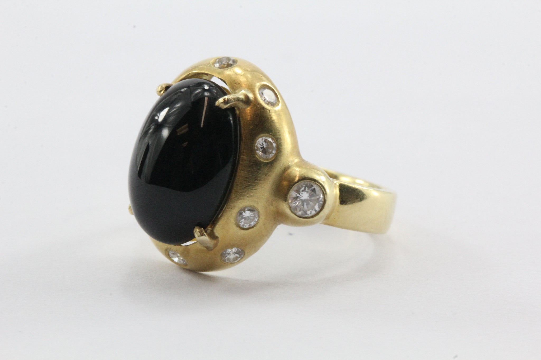 18K Gold Brushed Finish Black Onyx & Diamond Ring - Queen May