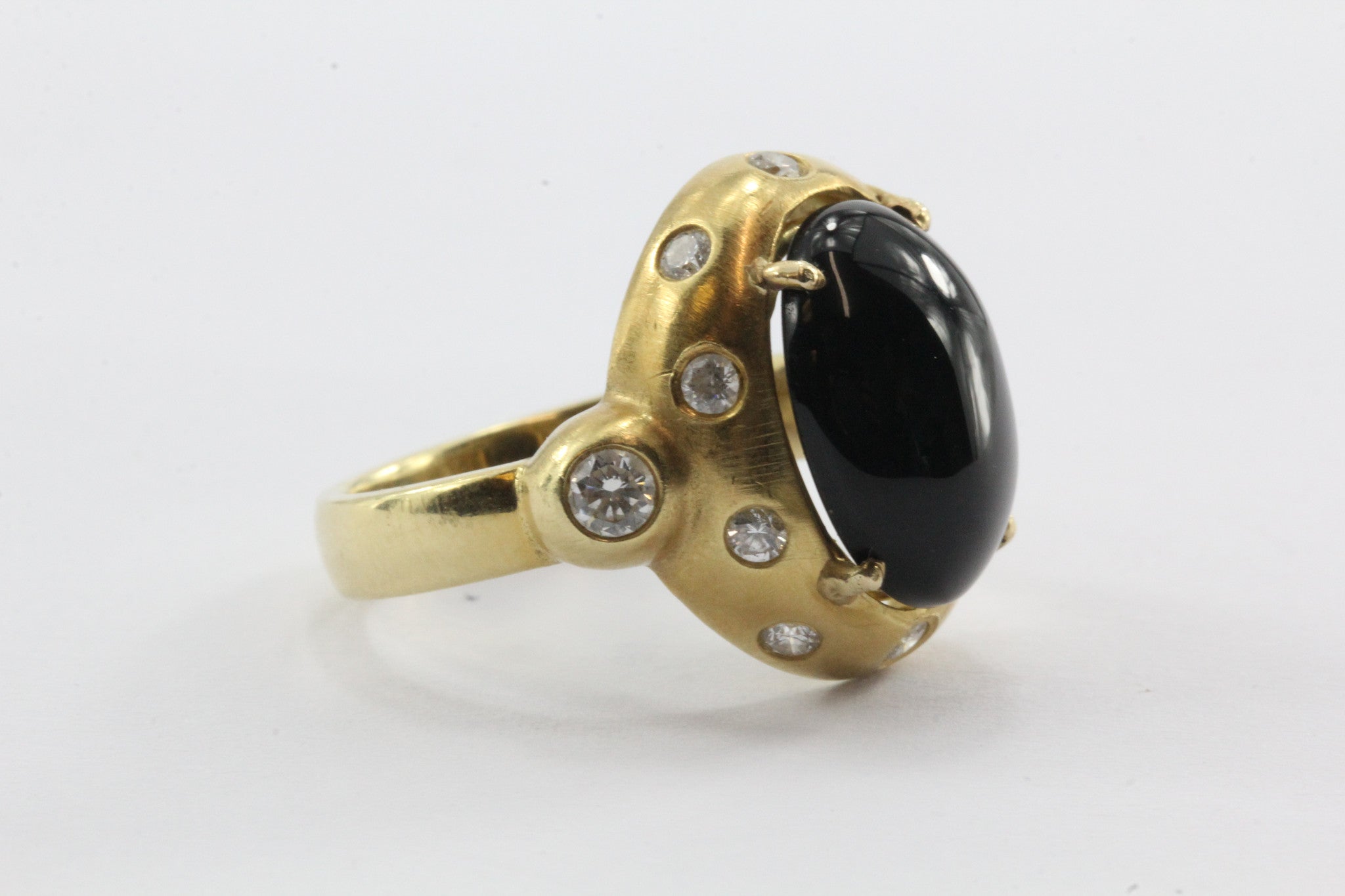 18K Gold Brushed Finish Black Onyx & Diamond Ring - Queen May