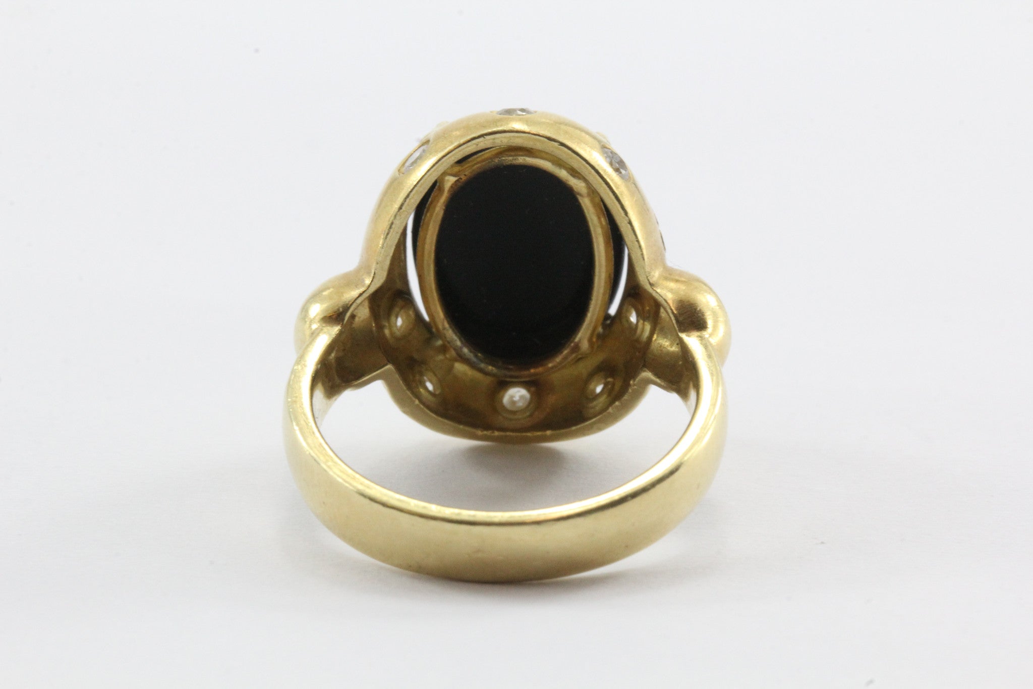 18K Gold Brushed Finish Black Onyx & Diamond Ring - Queen May