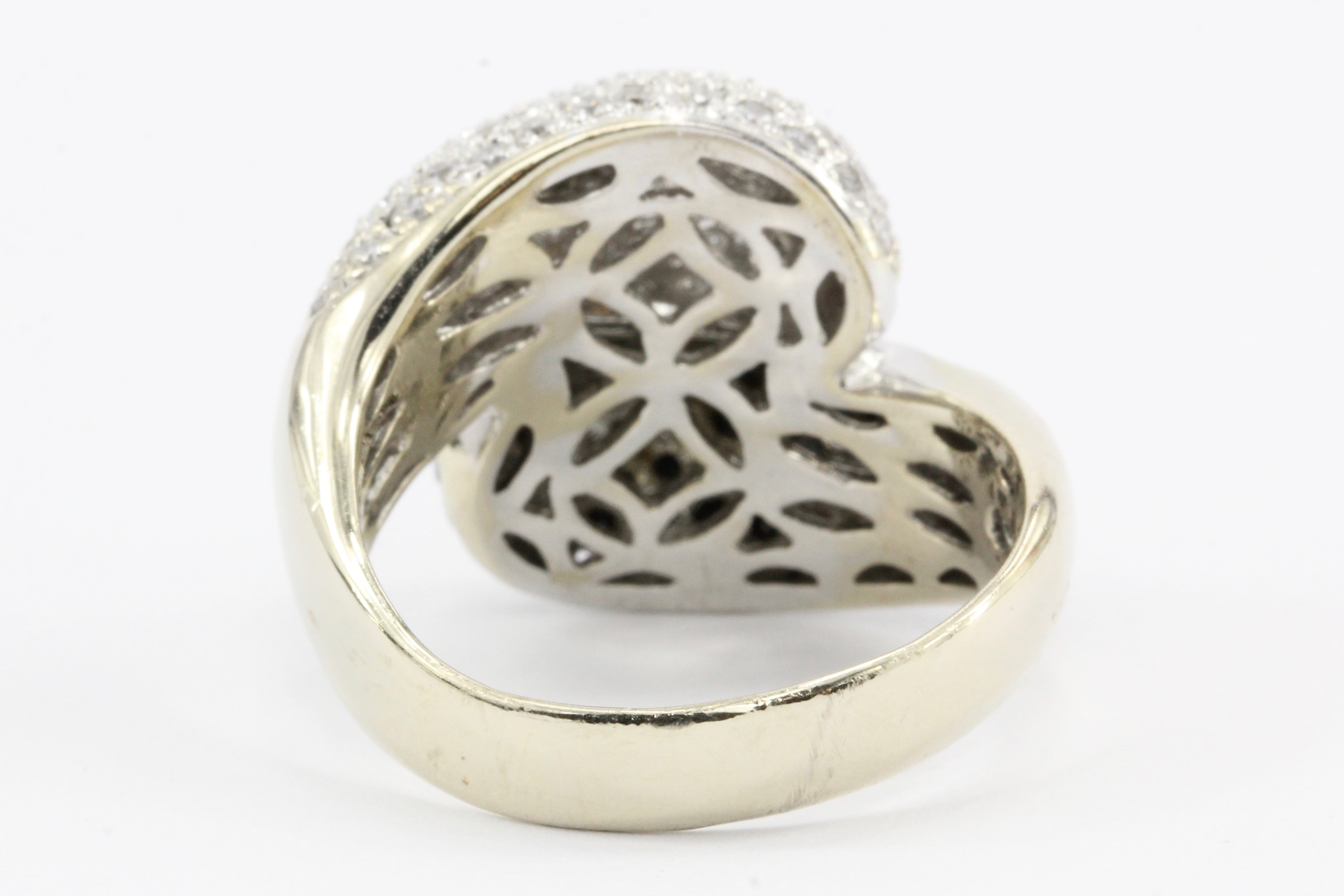 14K White Gold Bypass Ring with 1 Carat White and Black Diamonds - Queen May