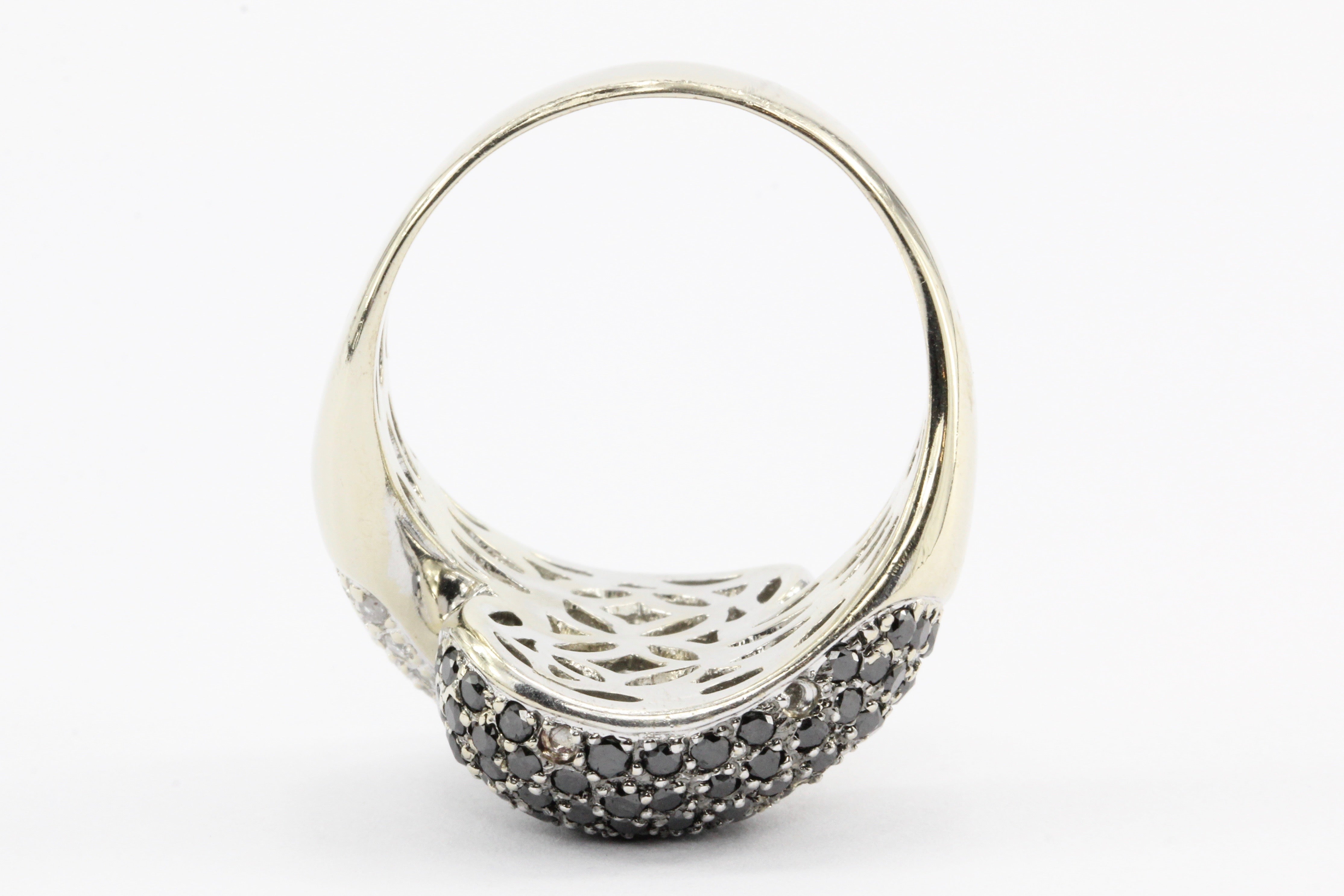 14K White Gold Bypass Ring with 1 Carat White and Black Diamonds - Queen May