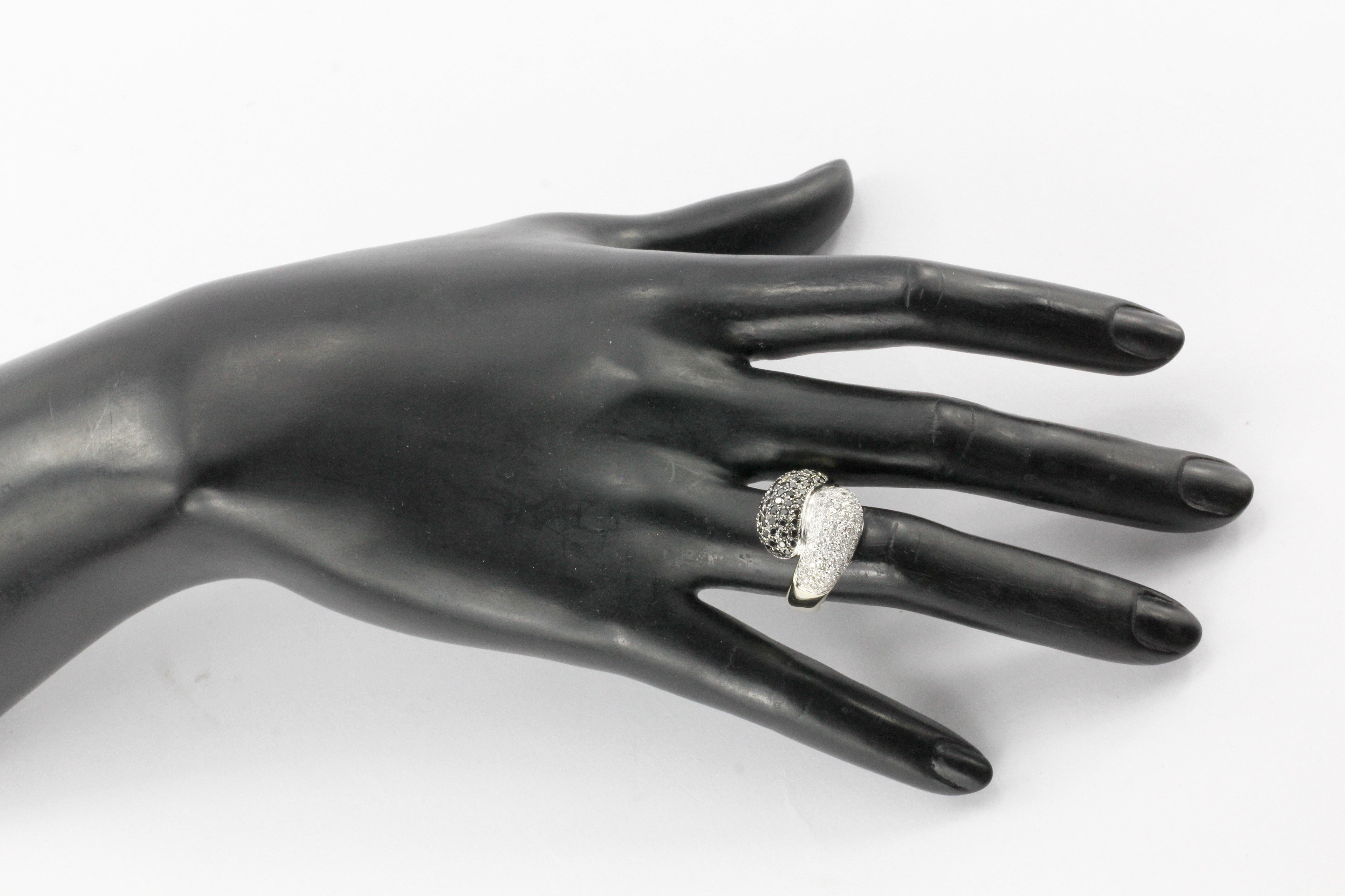 14K White Gold Bypass Ring with 1 Carat White and Black Diamonds - Queen May