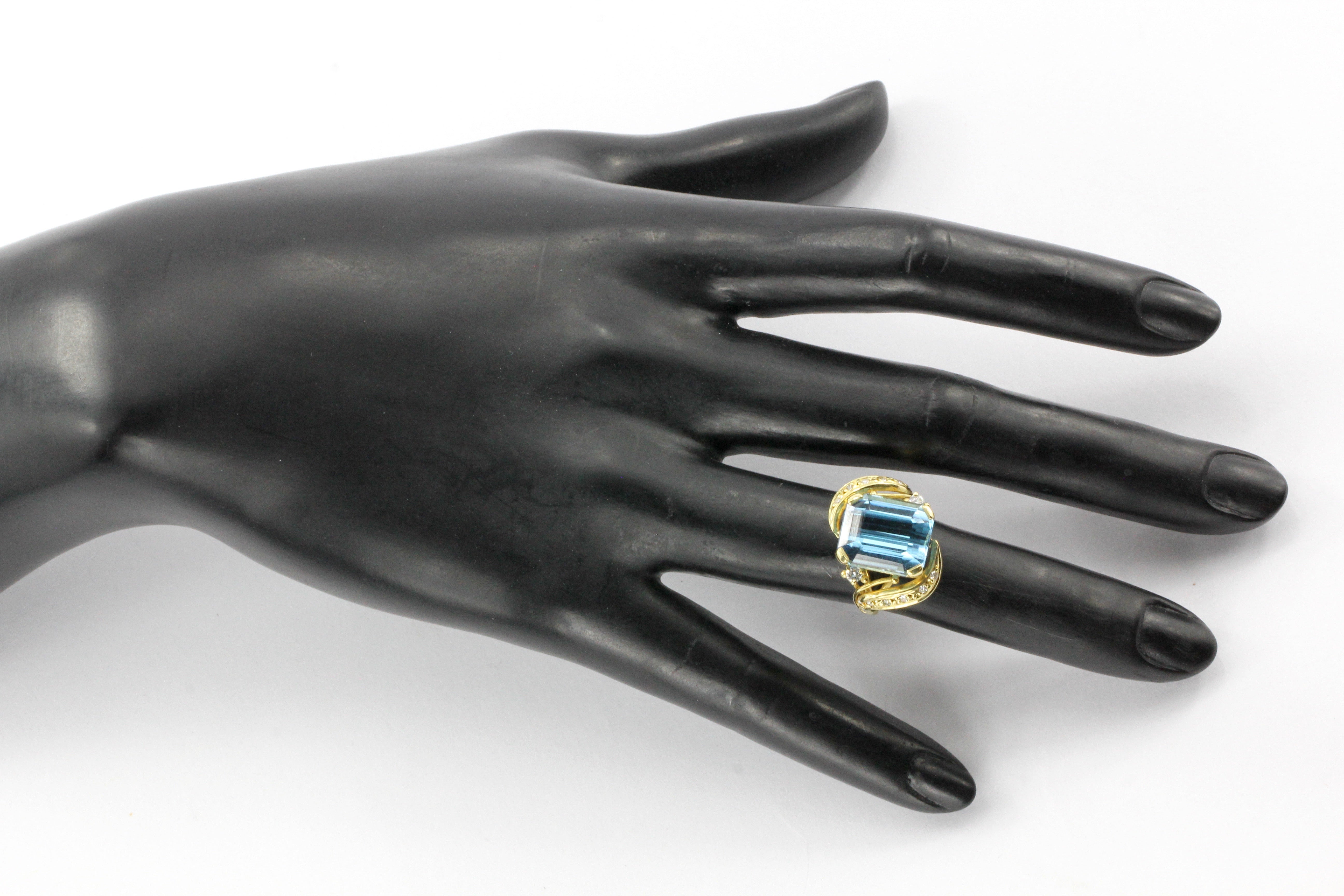 18K Yellow Gold 9 Carat Blue Topaz and Diamond Ring - Queen May
