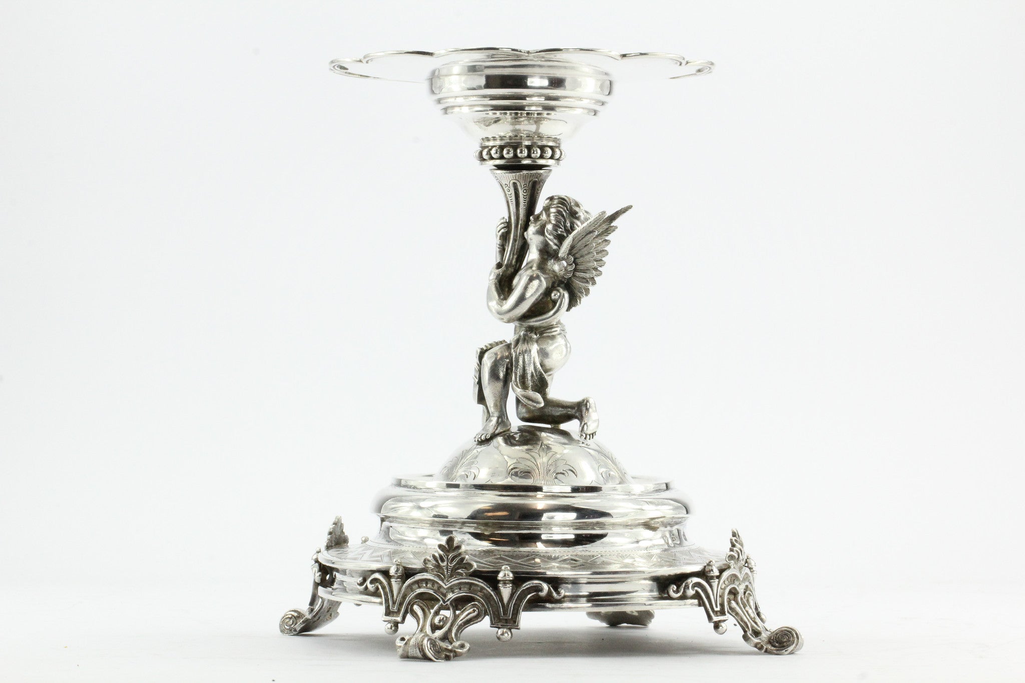 Antique Austrian Imperial 800 Silver Figural Cupid Cherub Angel Tazza Compote - Queen May
