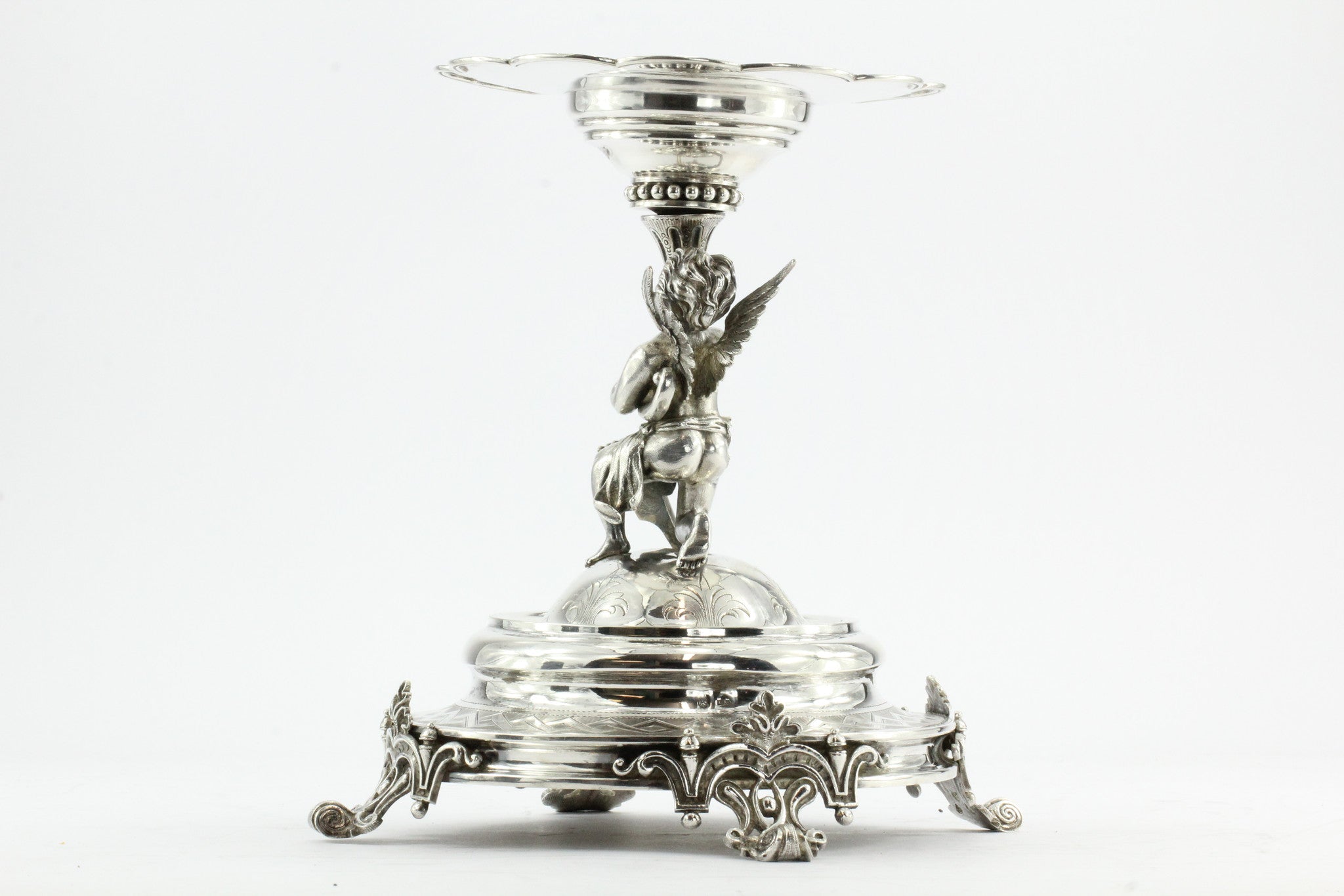 Antique Austrian Imperial 800 Silver Figural Cupid Cherub Angel Tazza Compote - Queen May