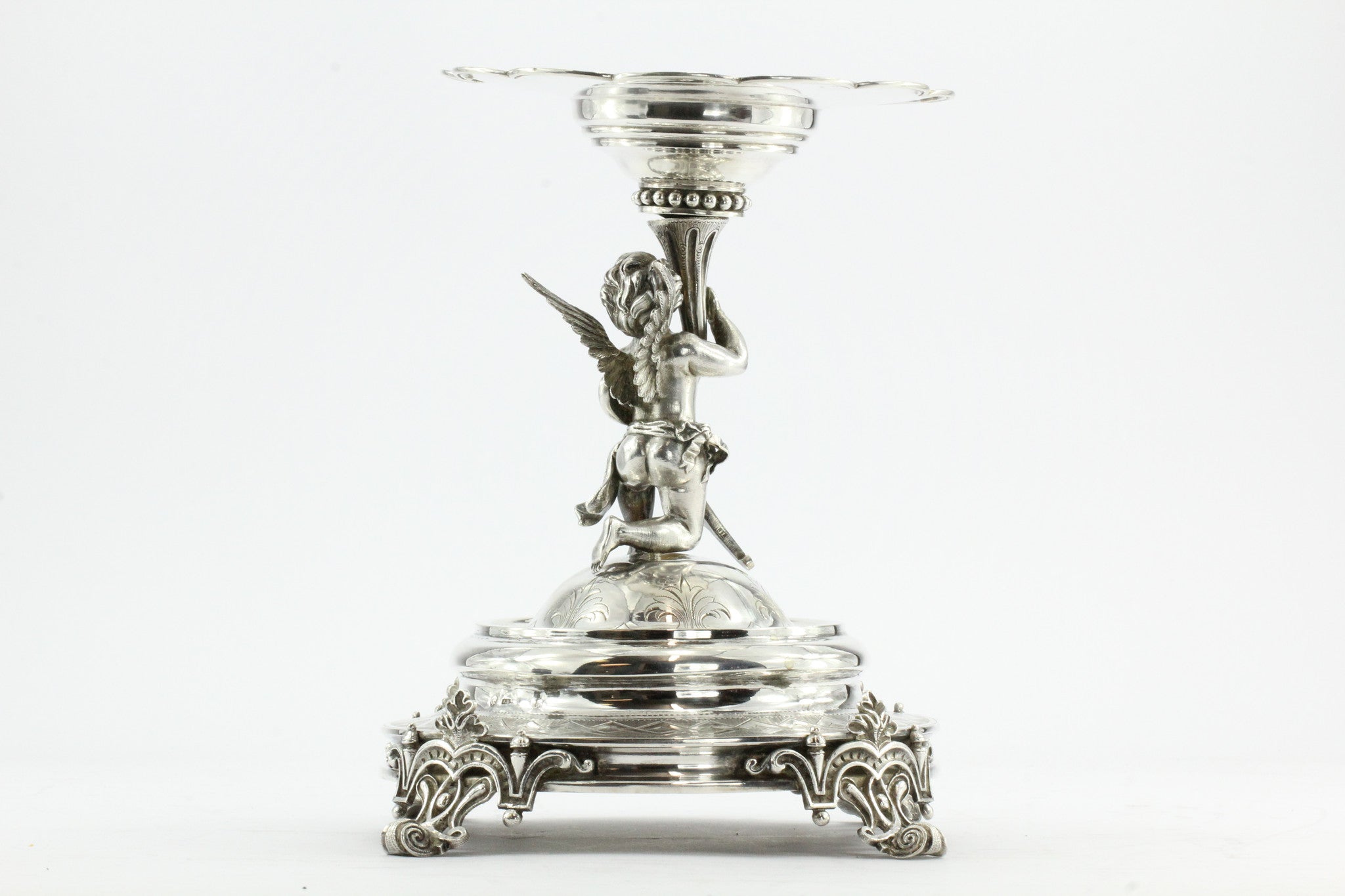 Antique Austrian Imperial 800 Silver Figural Cupid Cherub Angel Tazza Compote - Queen May