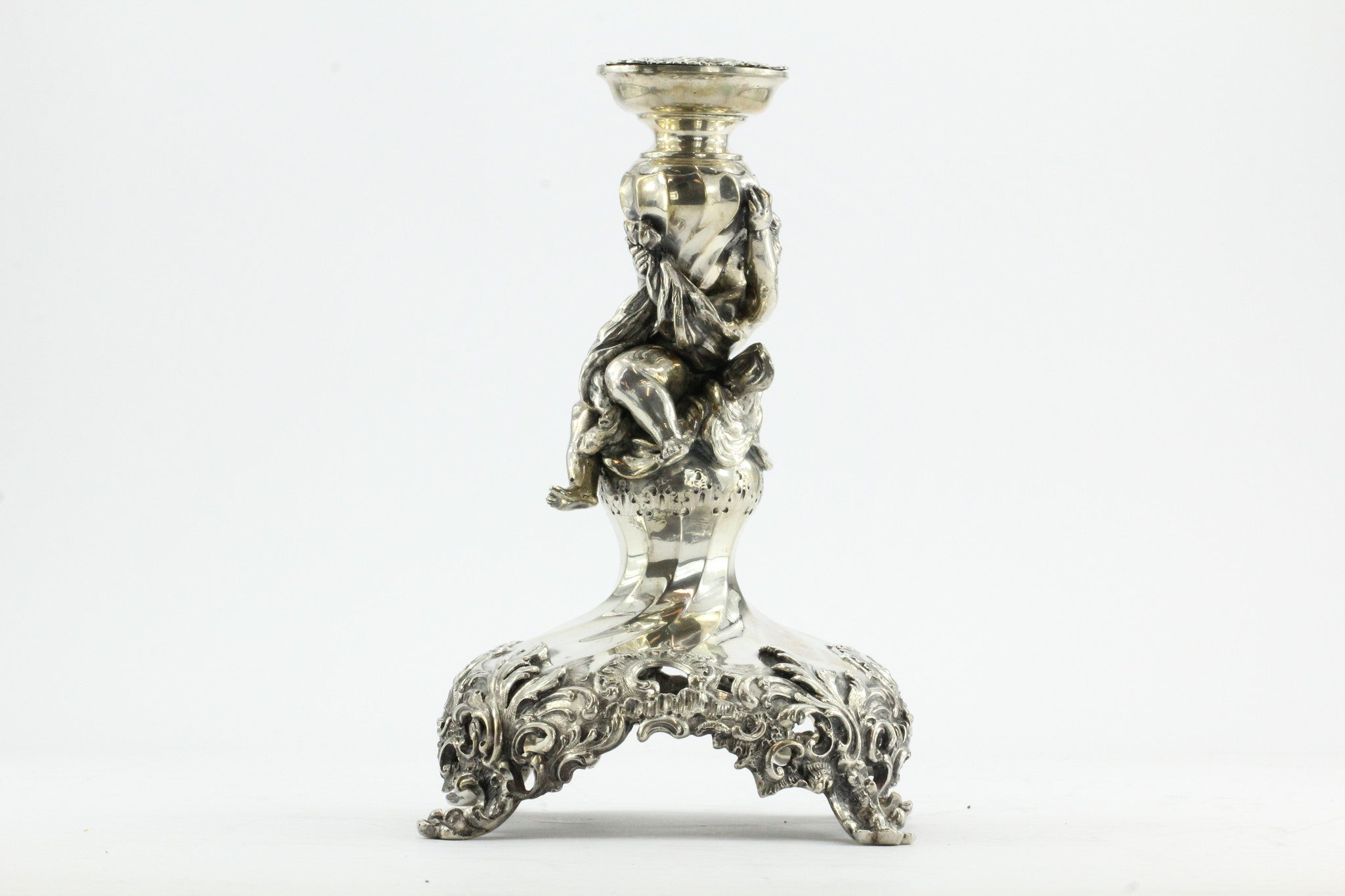 Antique 800 Silver Vienna Austria Bruder Frank Figural Cherub Tazza Stand - Queen May