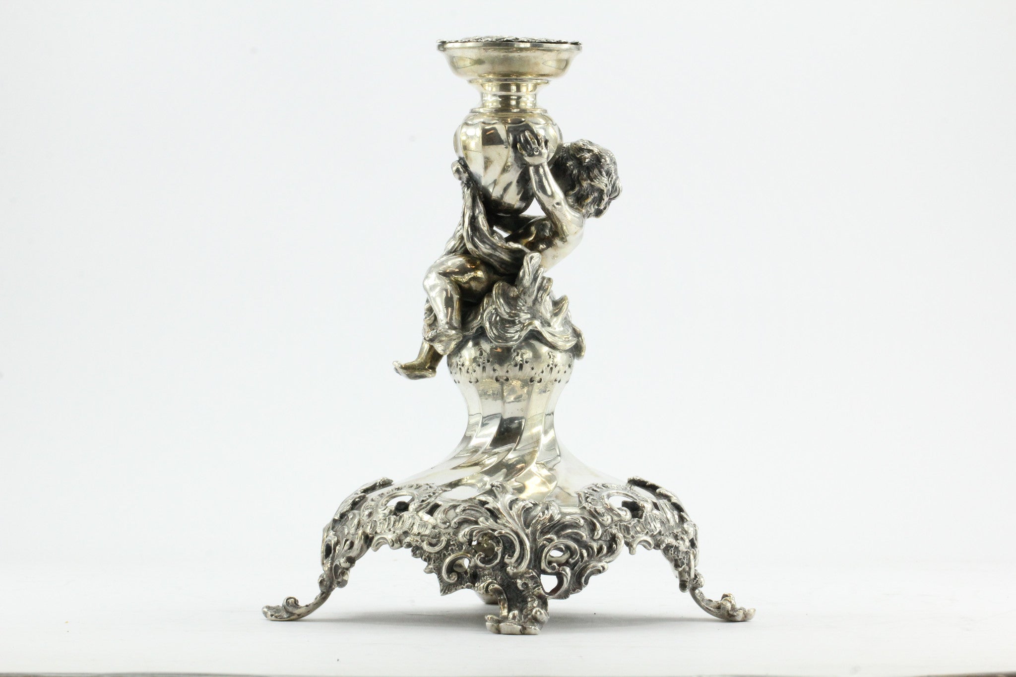 Antique 800 Silver Vienna Austria Bruder Frank Figural Cherub Tazza Stand - Queen May