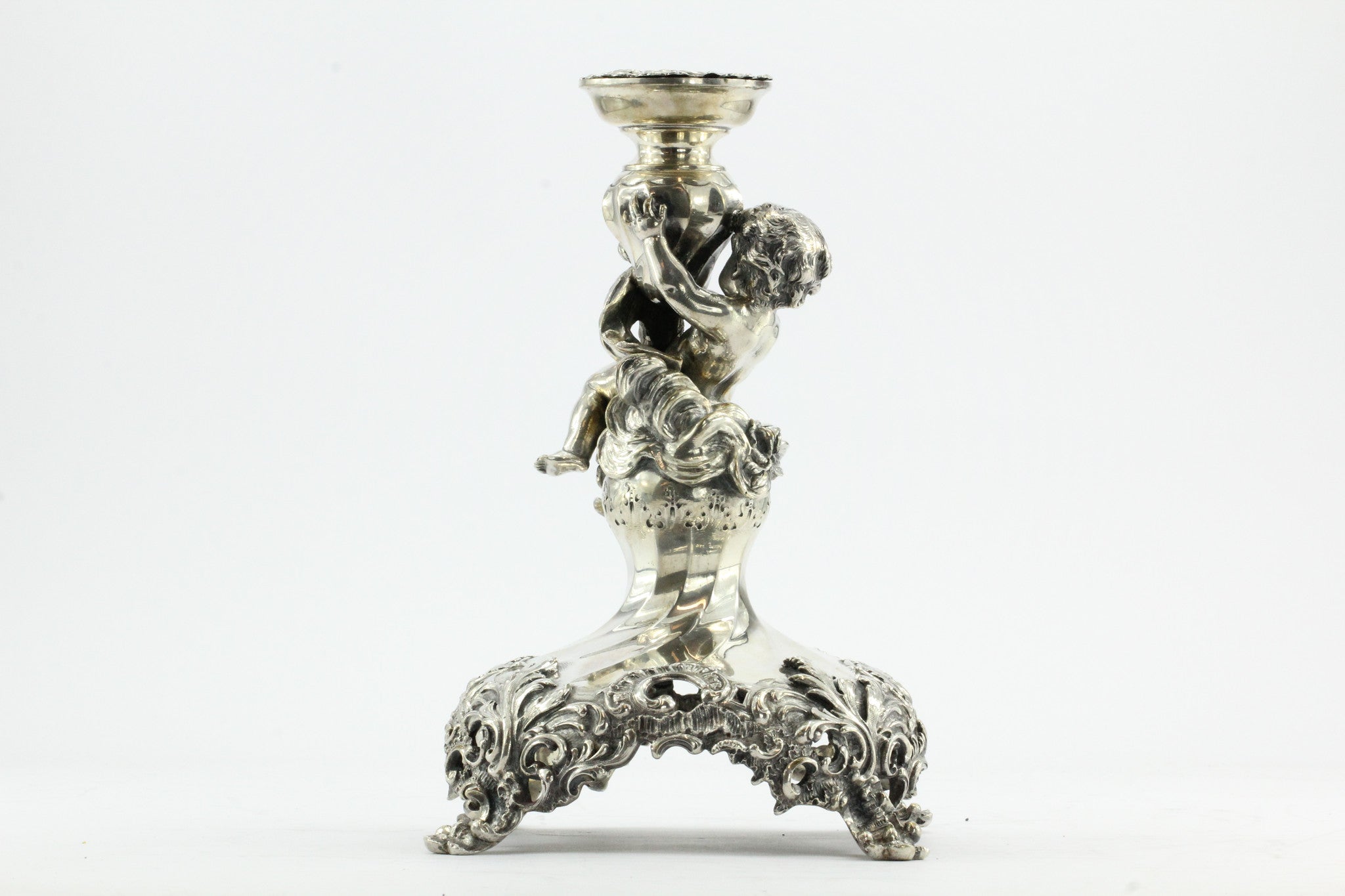 Antique 800 Silver Vienna Austria Bruder Frank Figural Cherub Tazza Stand - Queen May