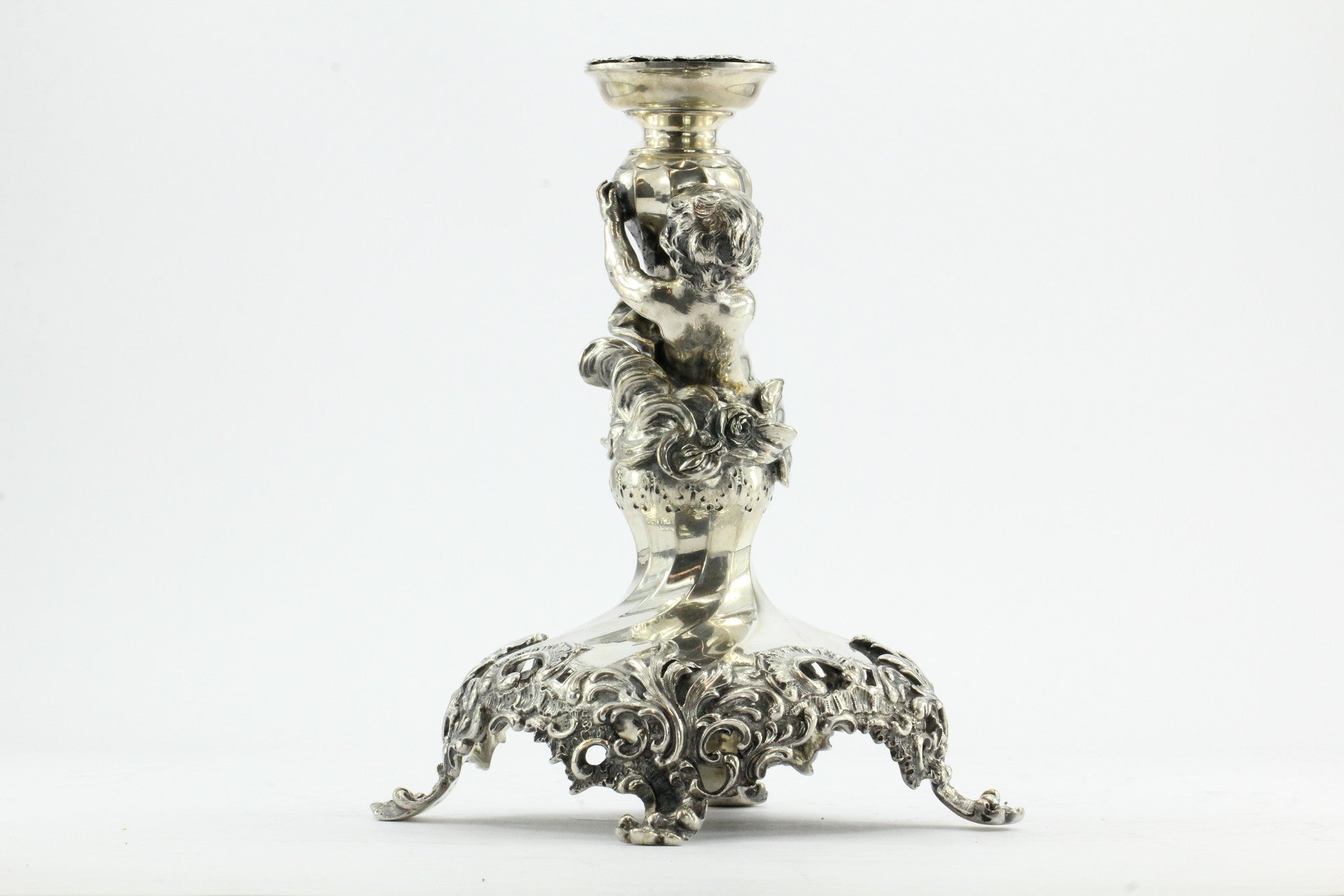 Antique 800 Silver Vienna Austria Bruder Frank Figural Cherub Tazza Stand - Queen May