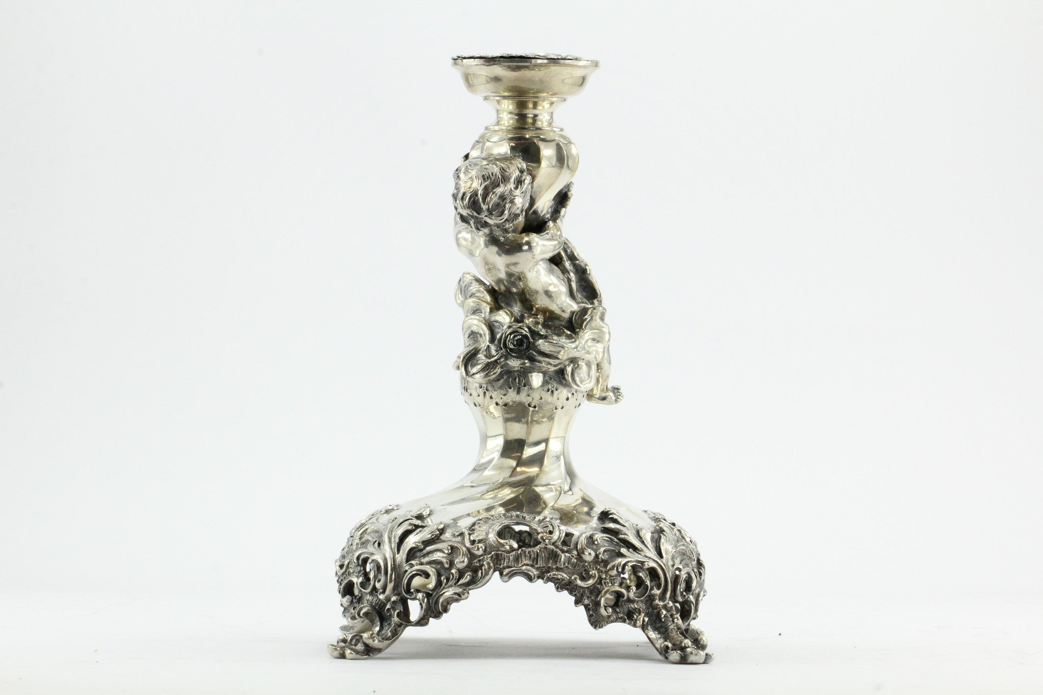 Antique 800 Silver Vienna Austria Bruder Frank Figural Cherub Tazza Stand - Queen May
