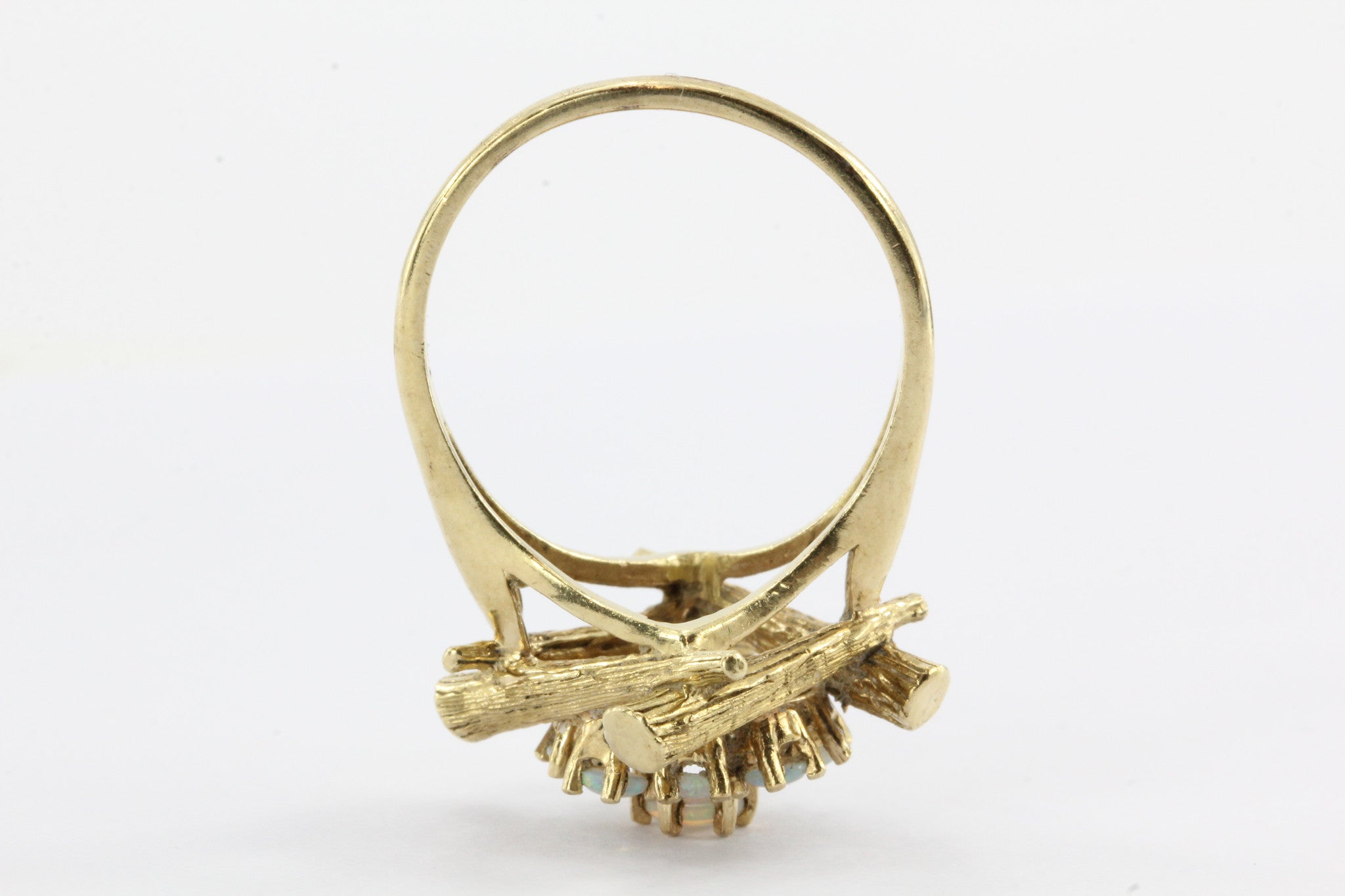 Retro Aesthetic 14K Gold Opal Framed Stick Wreath Ring - Queen May