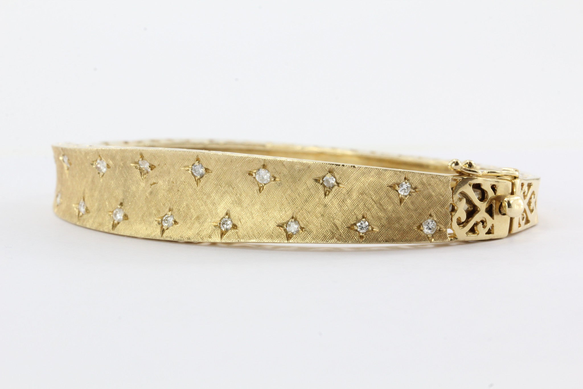 Retro 1950's 14K Gold Diamond Star Bangle Bracelet - Queen May