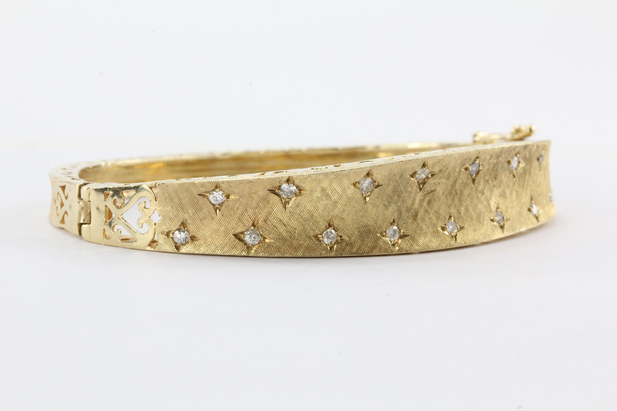 Retro 1950's 14K Gold Diamond Star Bangle Bracelet - Queen May