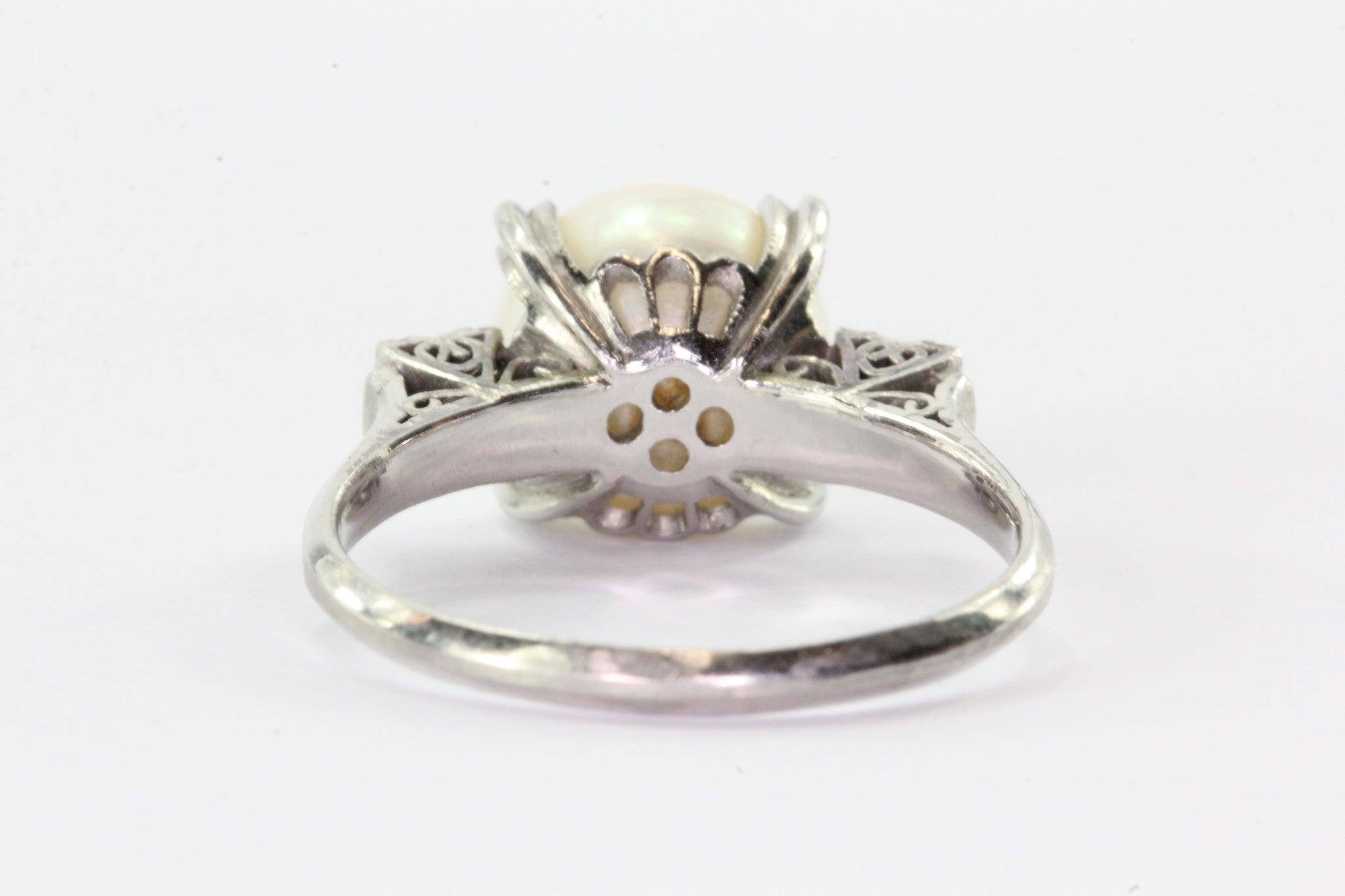 Antique Art Deco Platinum 8.8mm Pearl & Diamond Engagement Ring Circa 1940's - Queen May