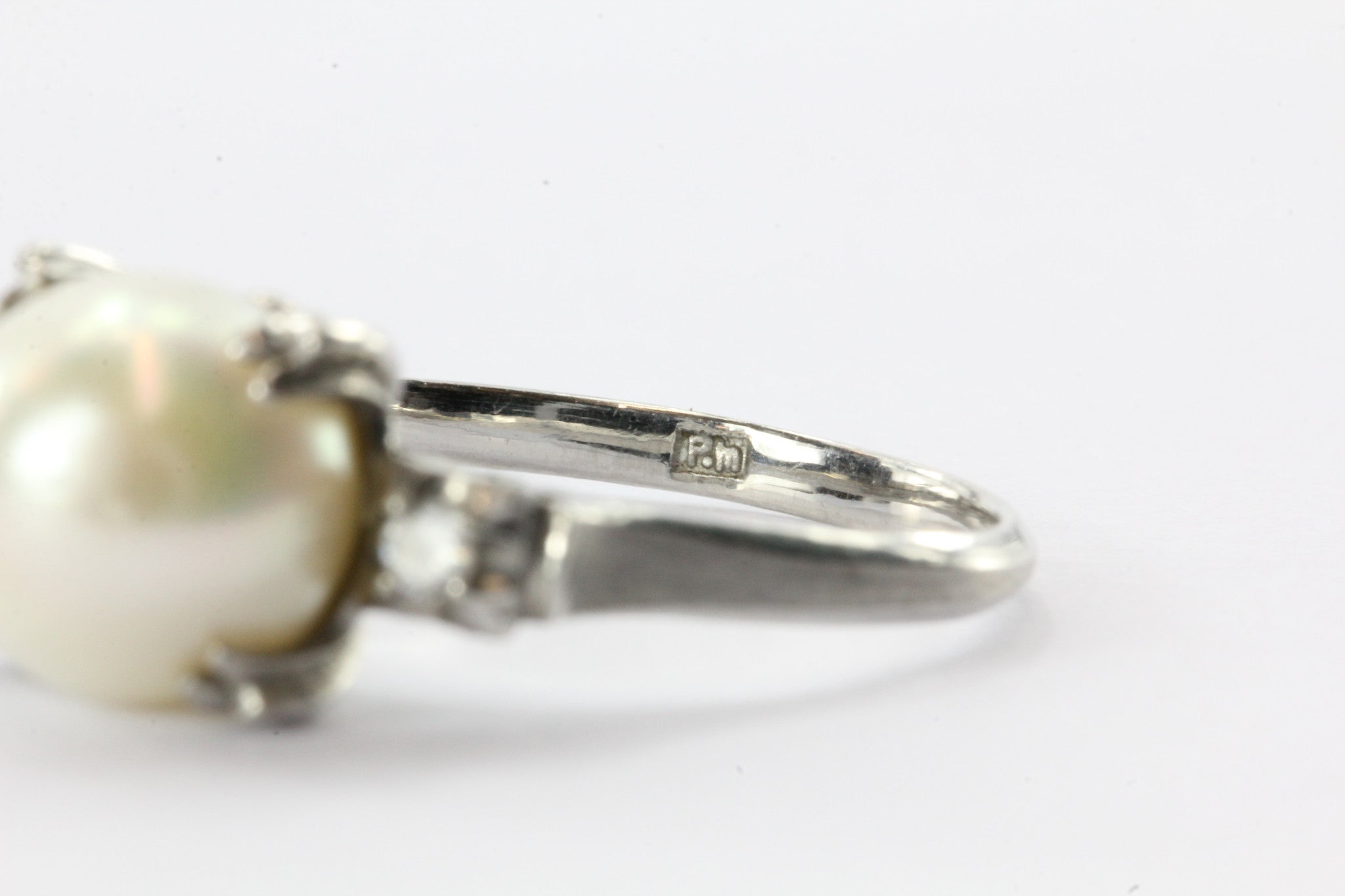 Antique Art Deco Platinum 8.8mm Pearl & Diamond Engagement Ring Circa 1940's - Queen May