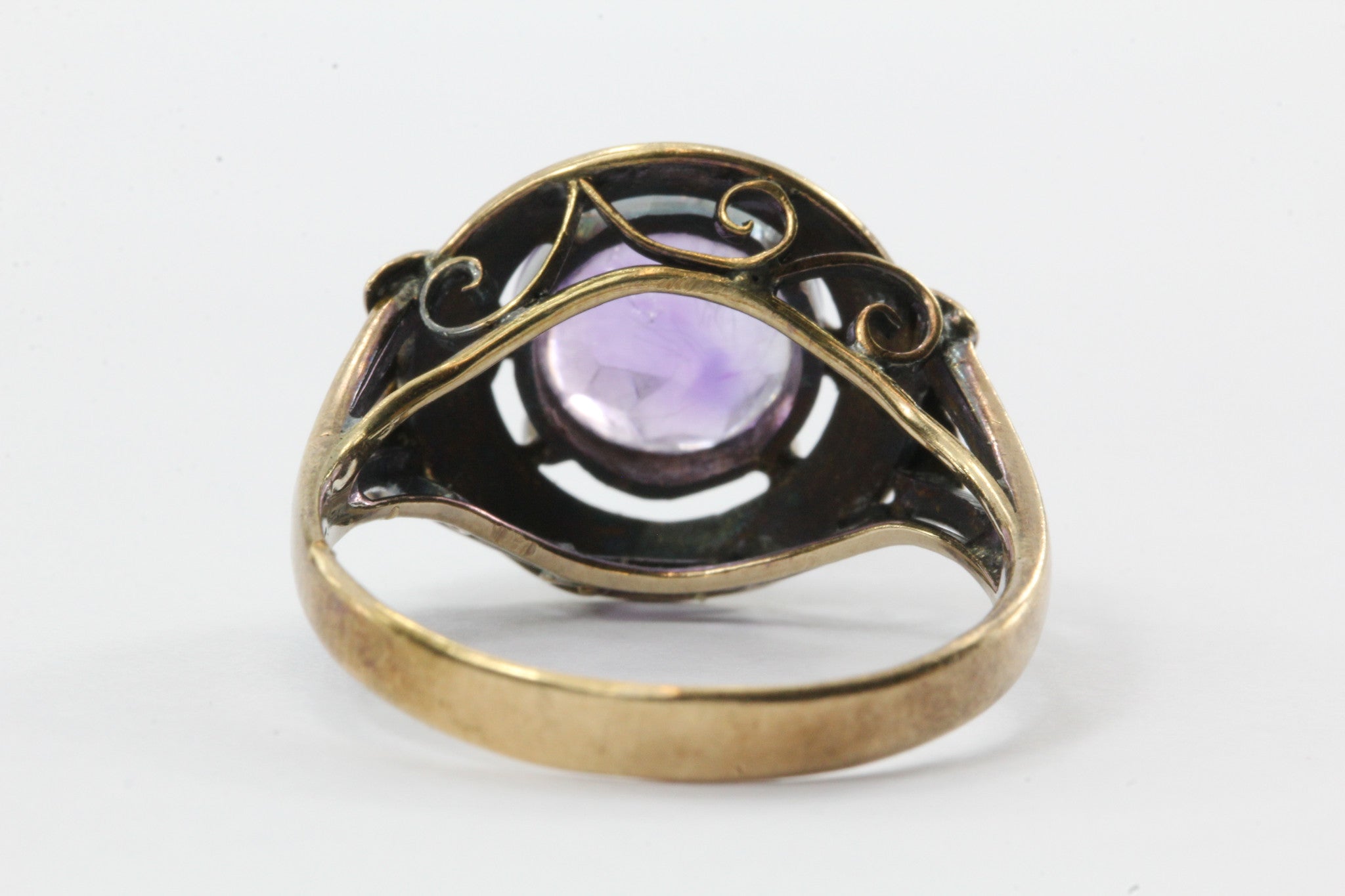 Antique Art Nouveau 14K Rose Gold 2.5ct Amethyst Cabochon Ring - Queen May