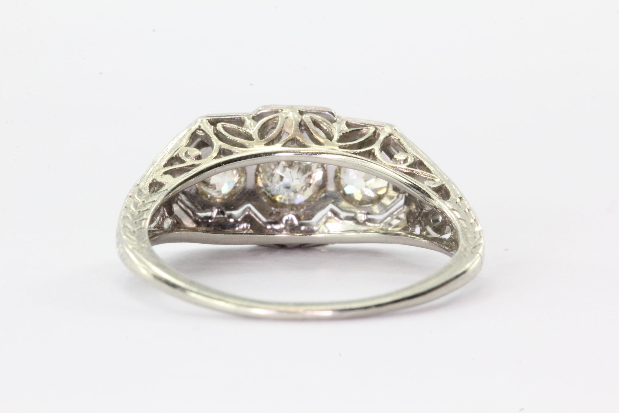 Antique Art Nouveau 18K White Gold & Platinum 3 Stone Diamond Engagement Ring - Queen May