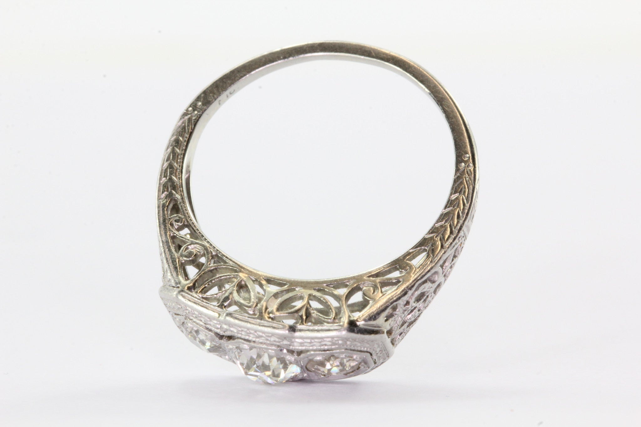 Antique Art Nouveau 18K White Gold & Platinum 3 Stone Diamond Engagement Ring - Queen May