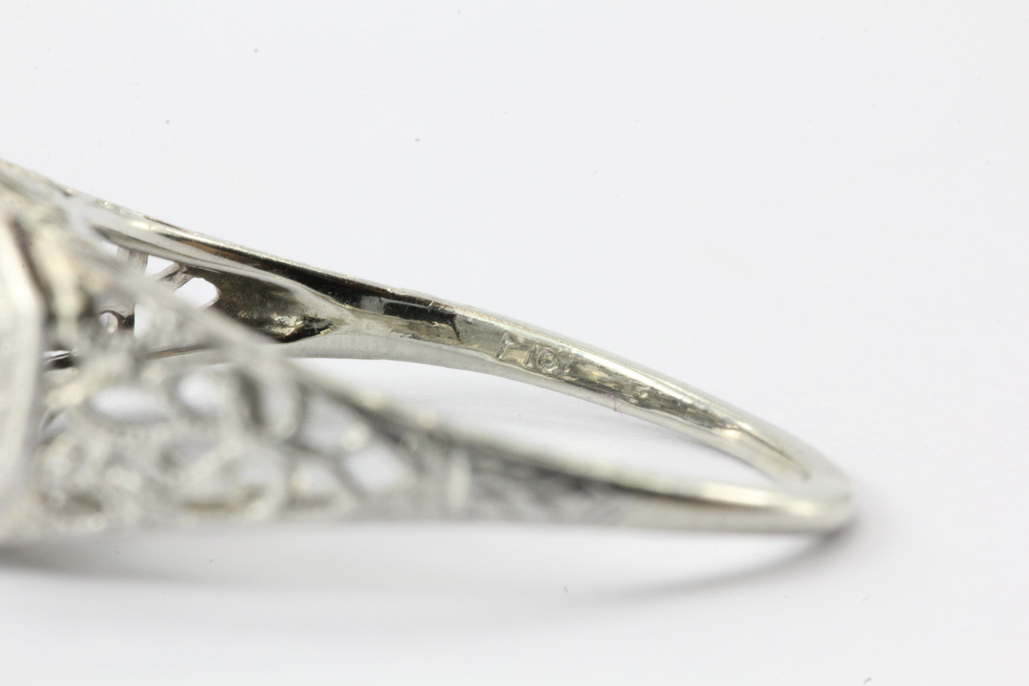 Antique Art Nouveau 18K White Gold & Platinum 3 Stone Diamond Engagement Ring - Queen May