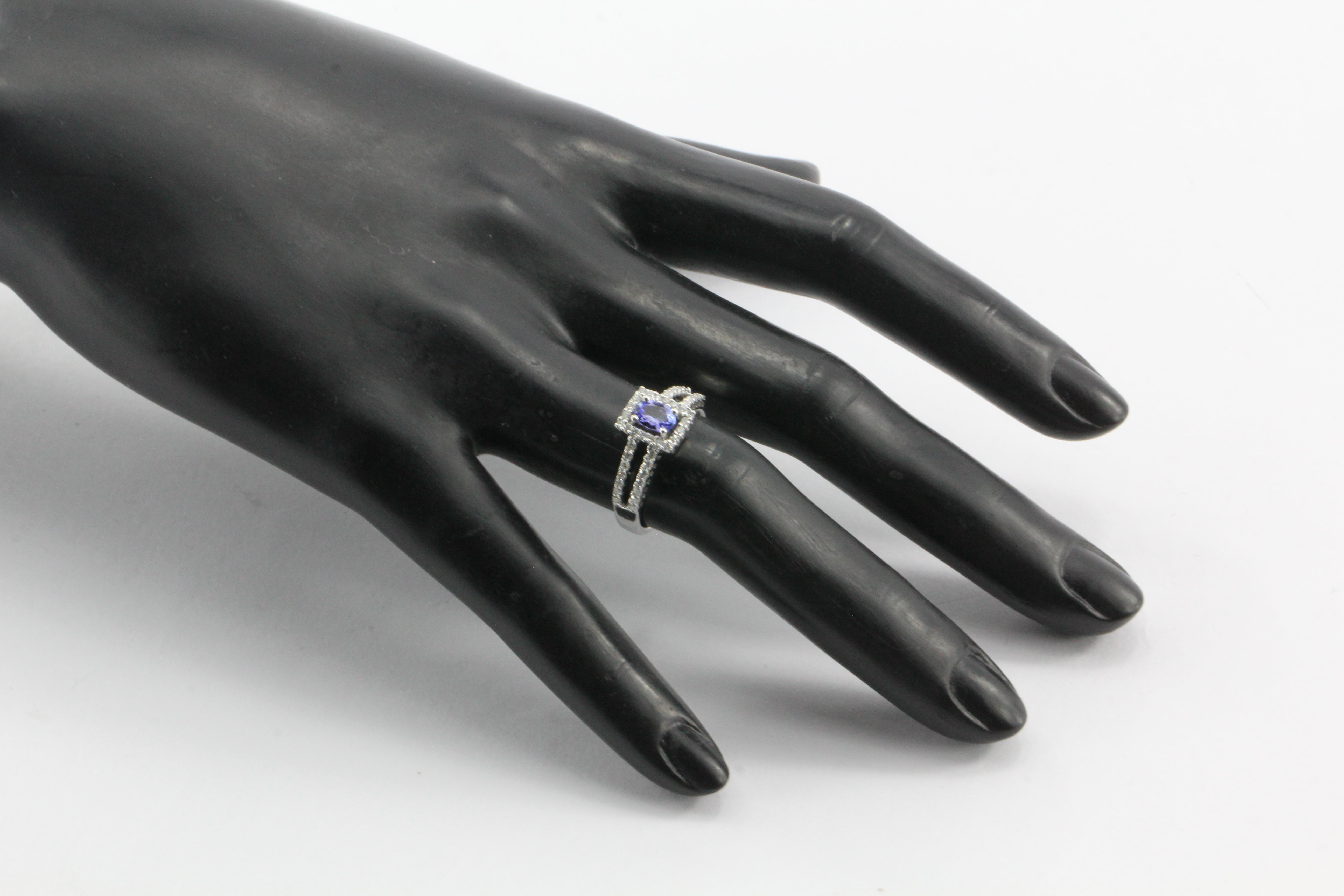 14K White Gold 1/2 Carat Tanzanite & Diamond Ring - Queen May