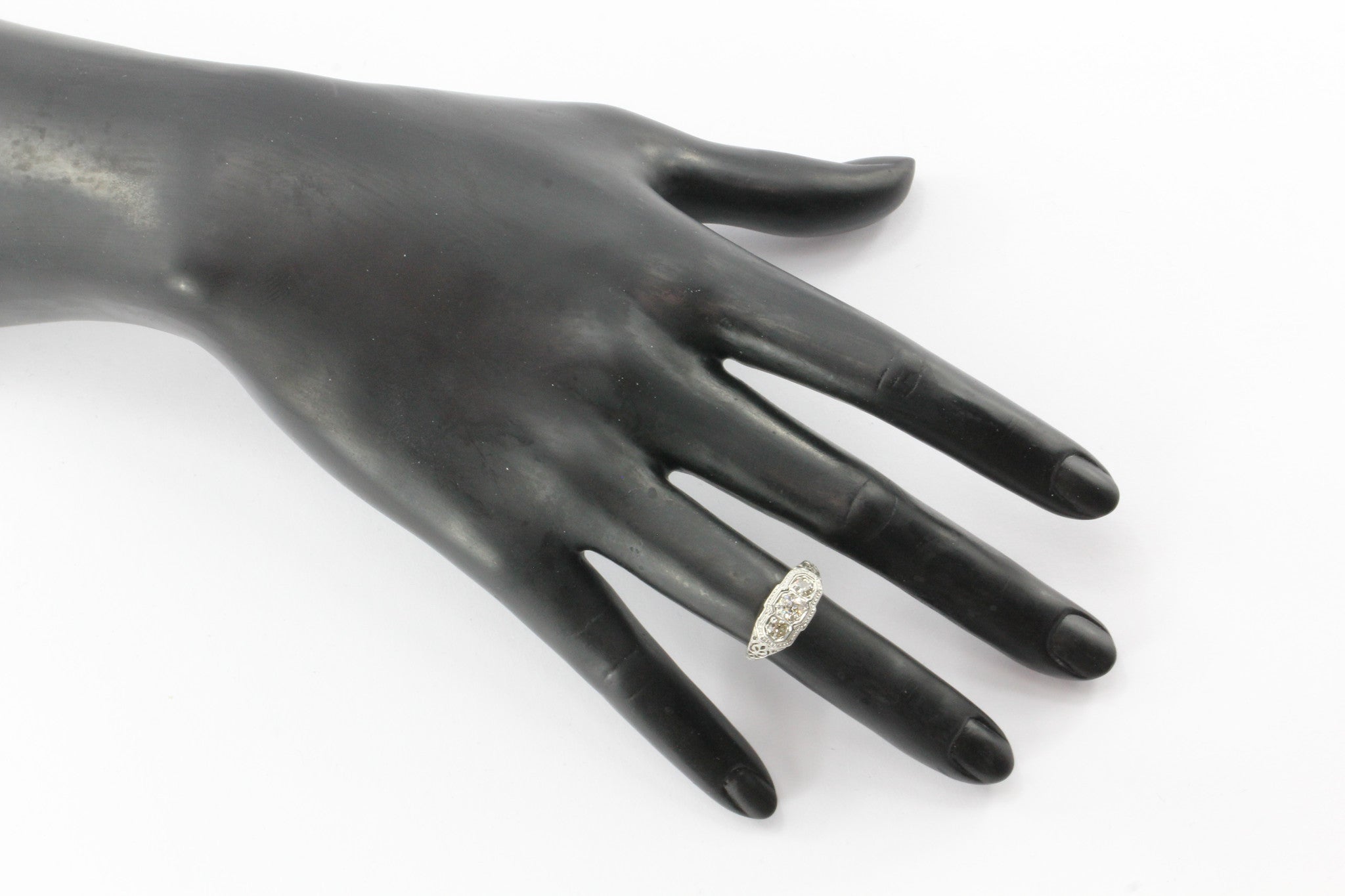 Antique Art Nouveau 18K White Gold & Platinum 3 Stone Diamond Engagement Ring - Queen May