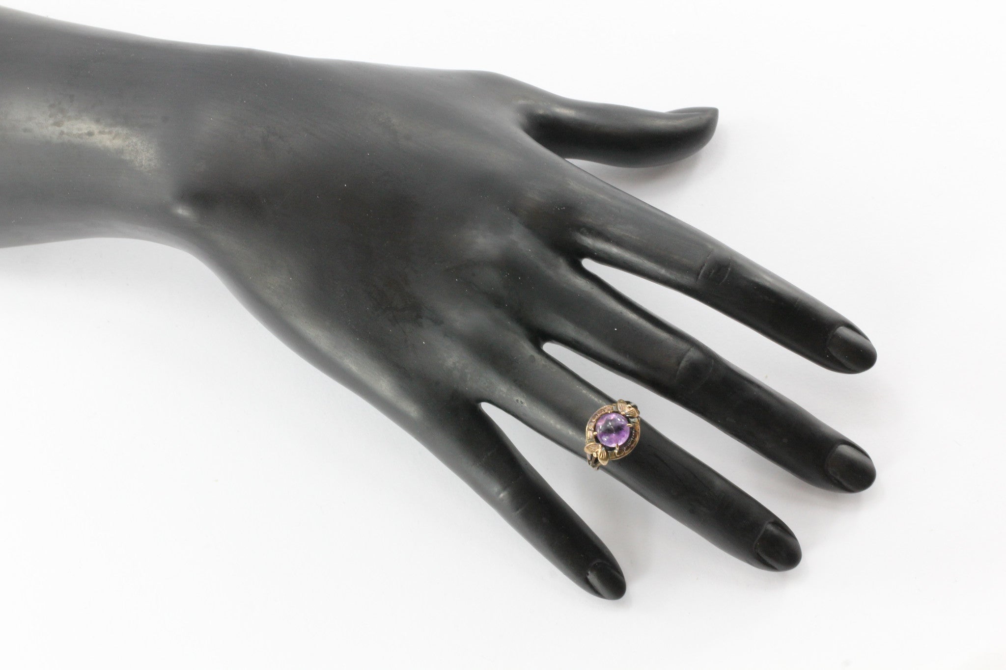 Antique Art Nouveau 14K Rose Gold 2.5ct Amethyst Cabochon Ring - Queen May