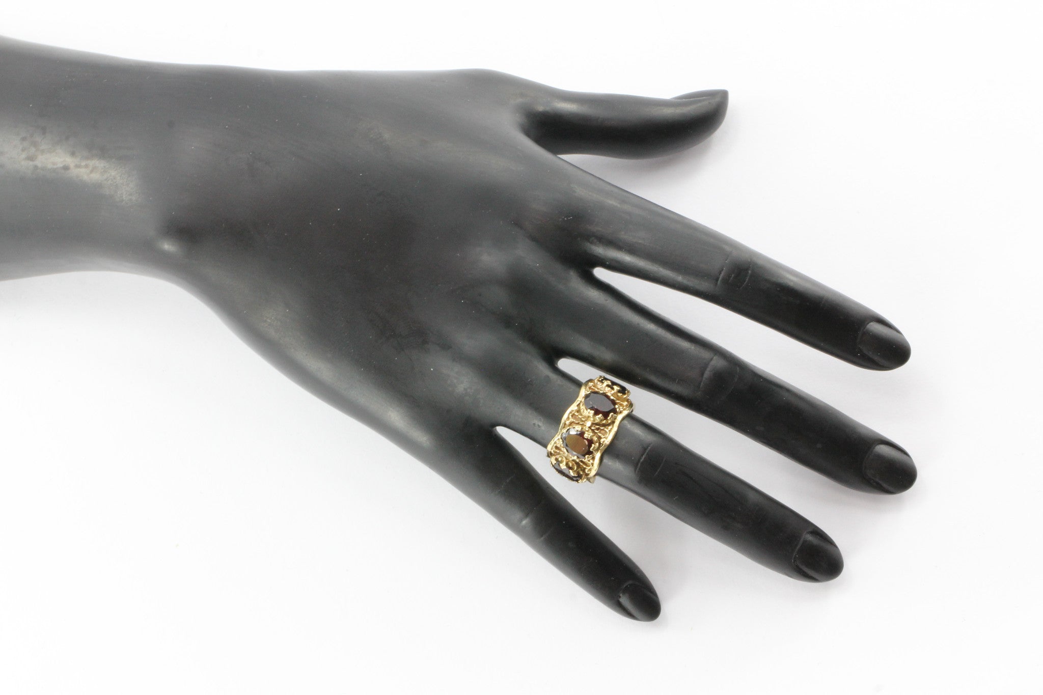Gothic Revival Chunky 14K Gold Garnet Eternity Band Ring - Queen May