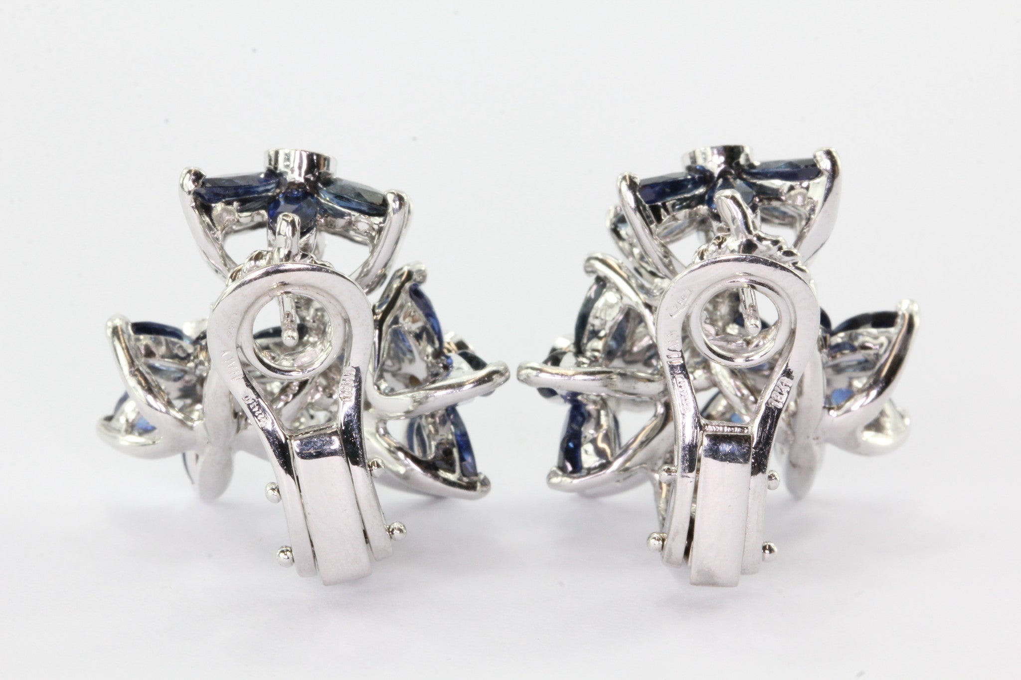 18K White Gold Sapphire & Diamond Triple Flower Earrings - Queen May