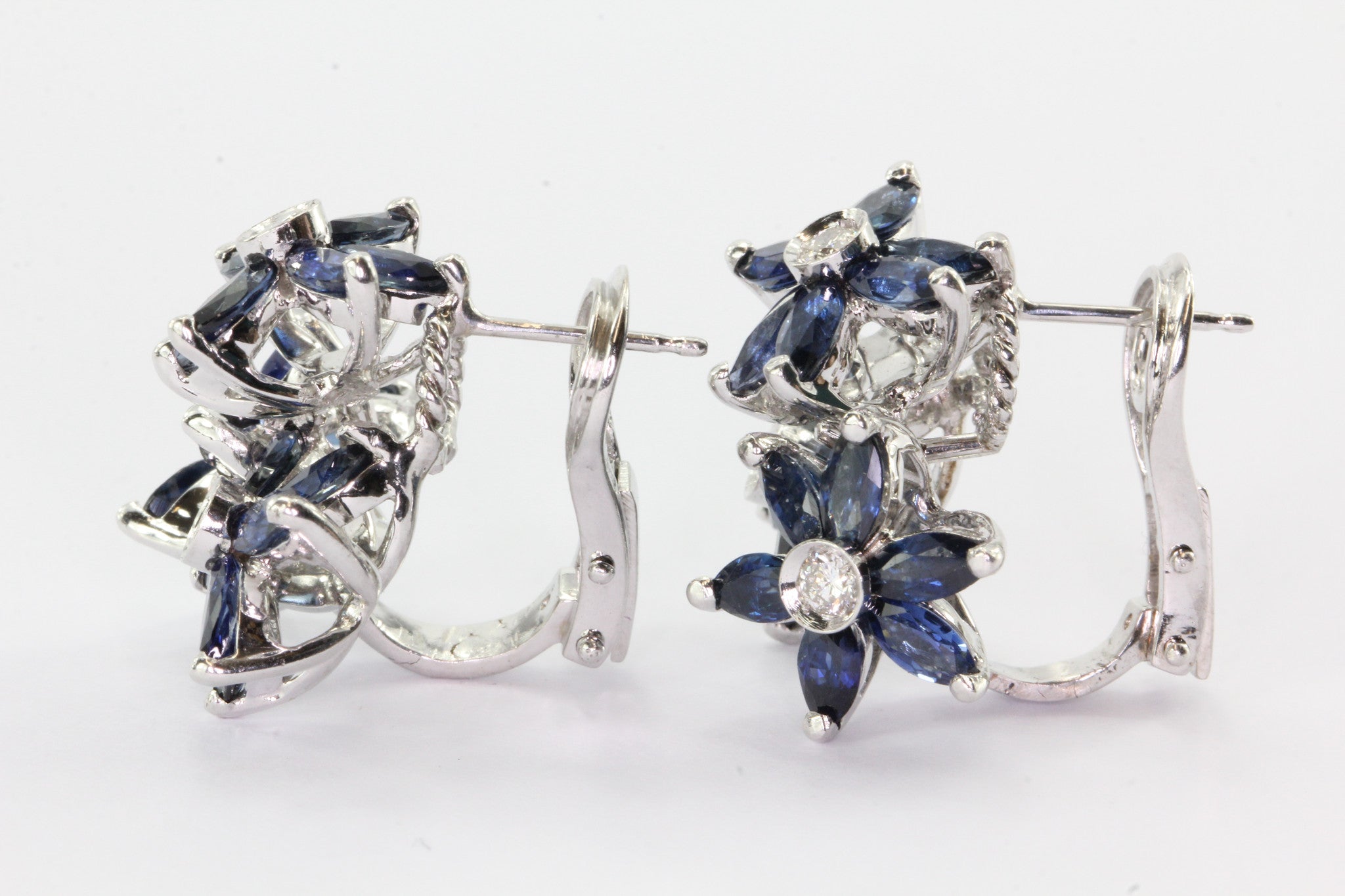 18K White Gold Sapphire & Diamond Triple Flower Earrings - Queen May