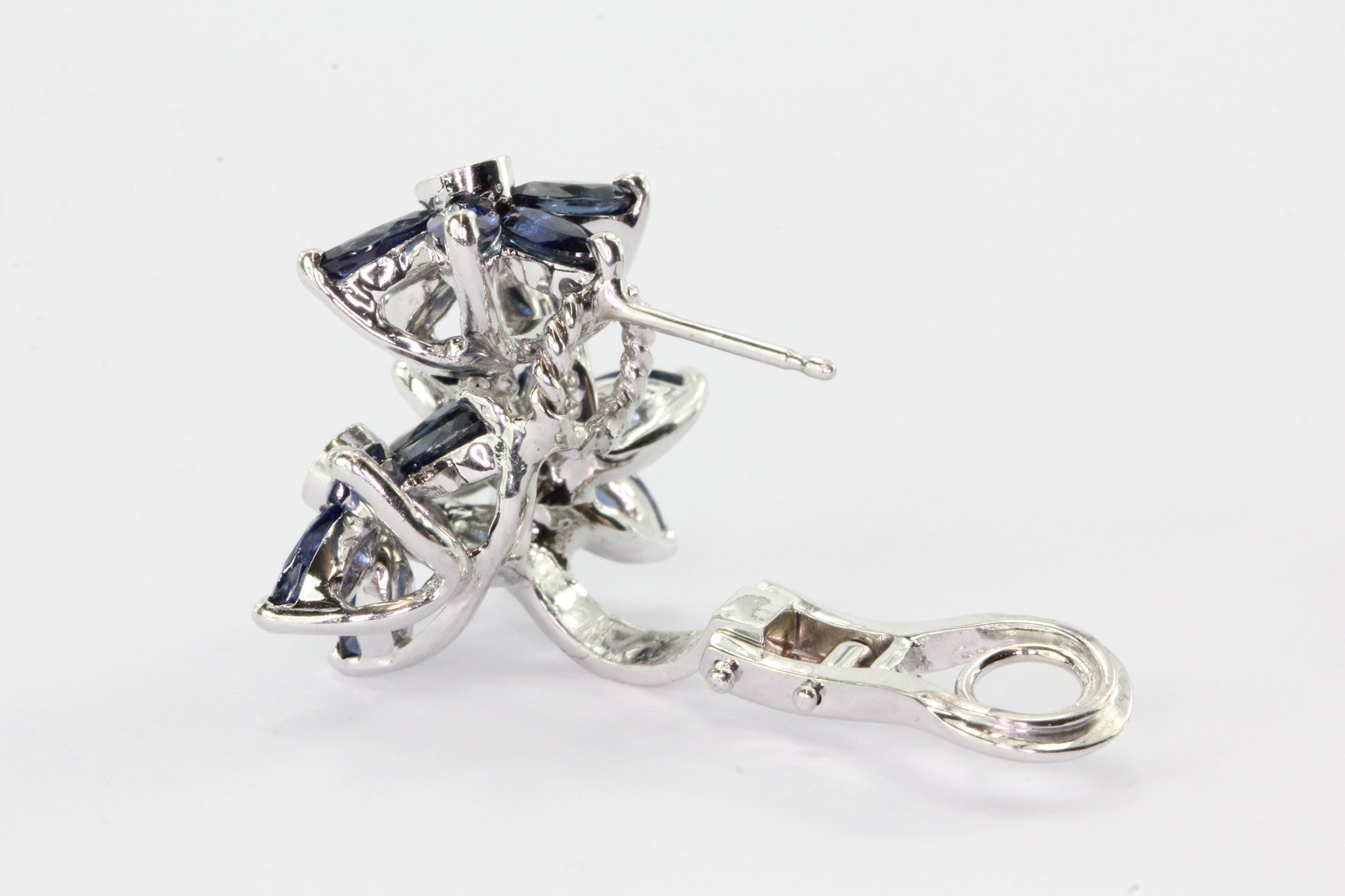 18K White Gold Sapphire & Diamond Triple Flower Earrings - Queen May